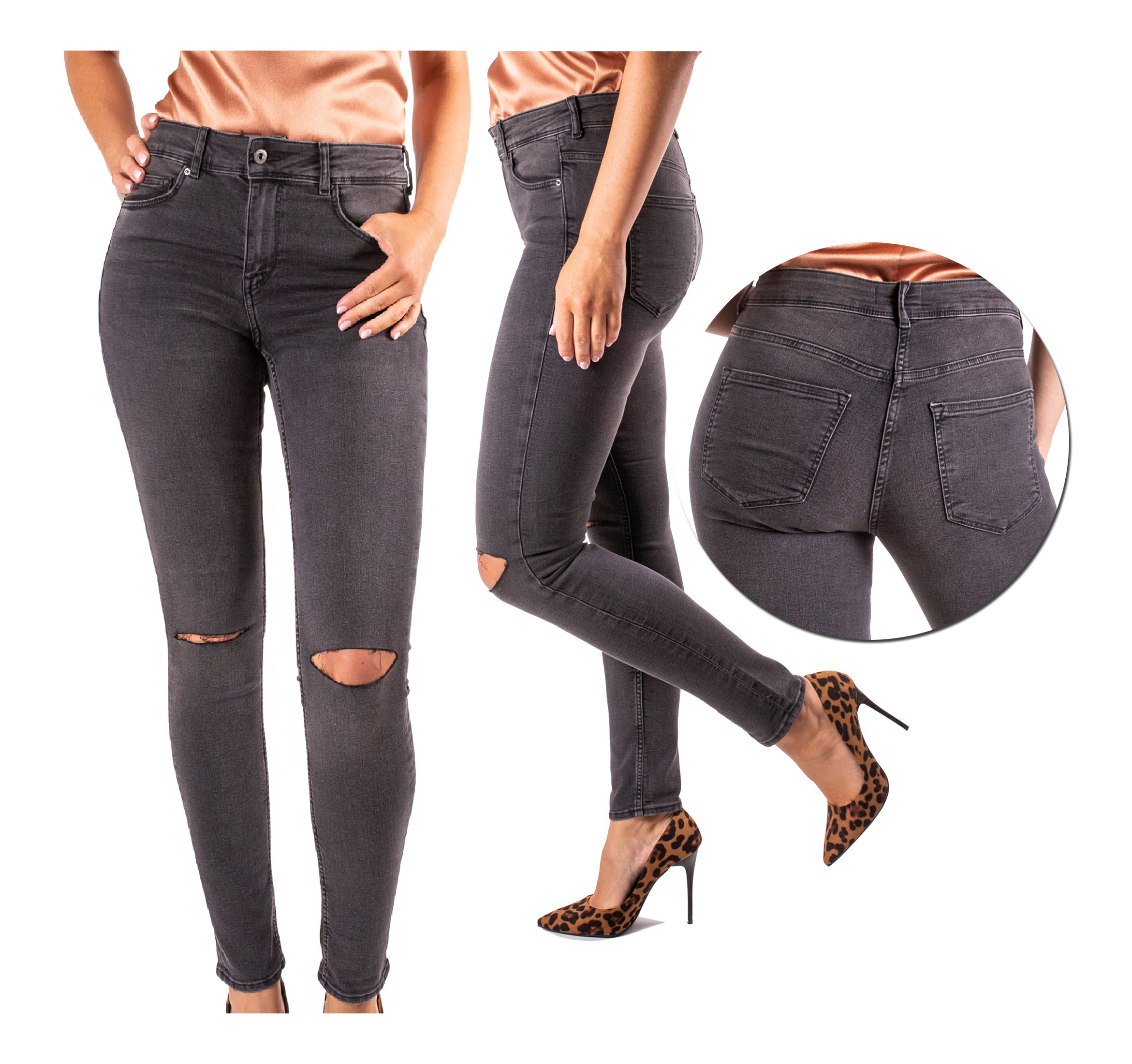 

spodnie Jeans Damskie z Wysokim Stanem szare 34