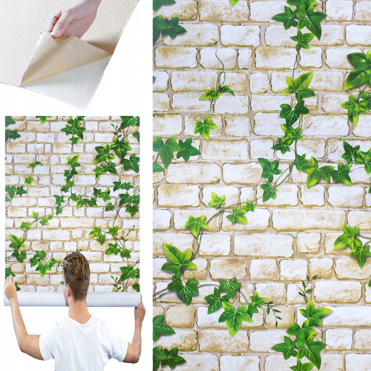 TAPETA SAMOPRZYLEPNA ŚCIENNA OKLEINA IMITACJA LIŚCIE BLUSZCZU EFEKT 3D 10m