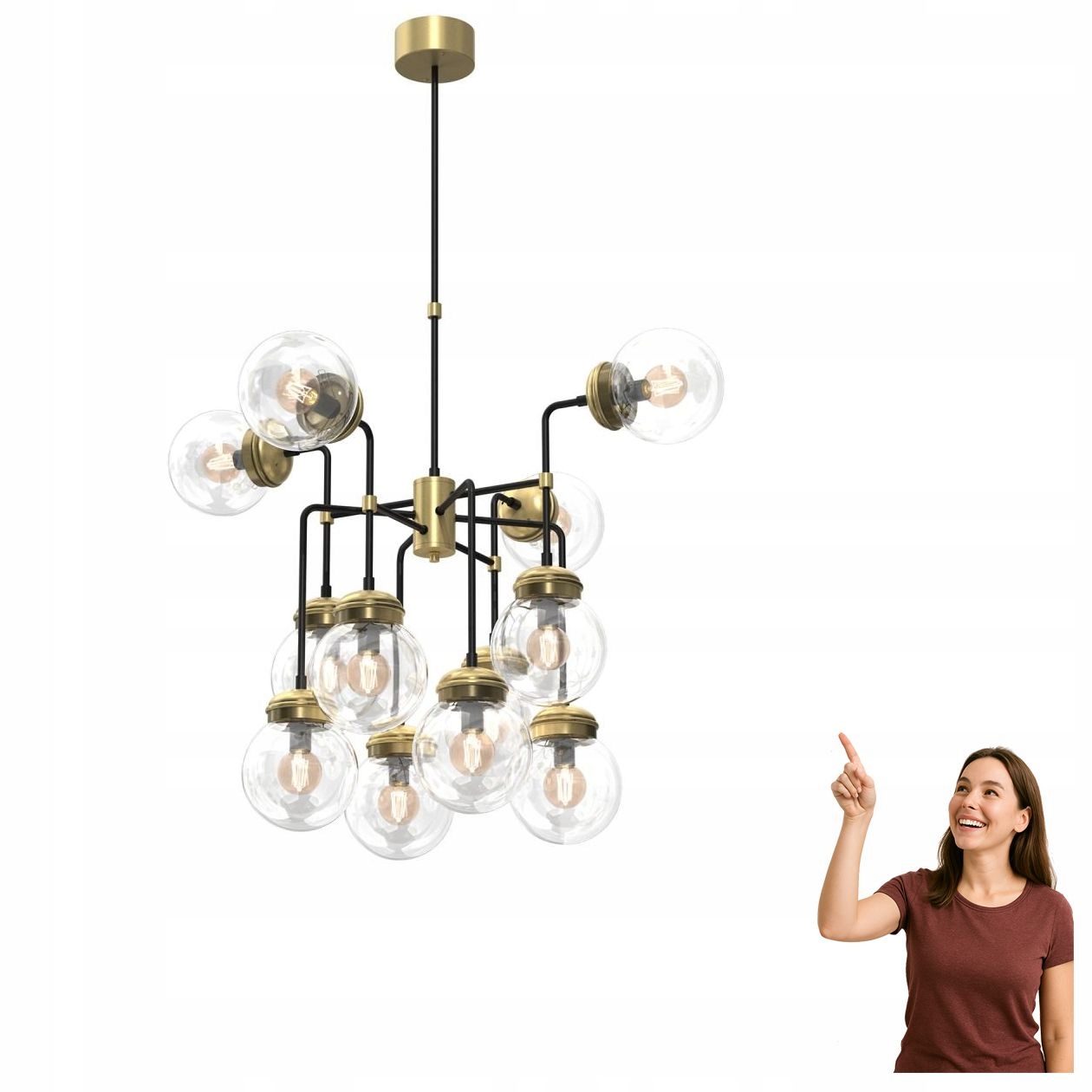 Závěsná 12bodová lampa se skleněnými kulatými stínítky Hydro 1890 Lumine