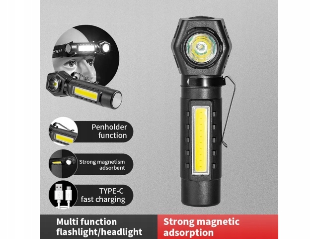 LATARKA CZOŁOWA NA GŁOWĘ CZOŁÓWKA TAKTYCZNA MAGNES Zasilanie akumulatorowe