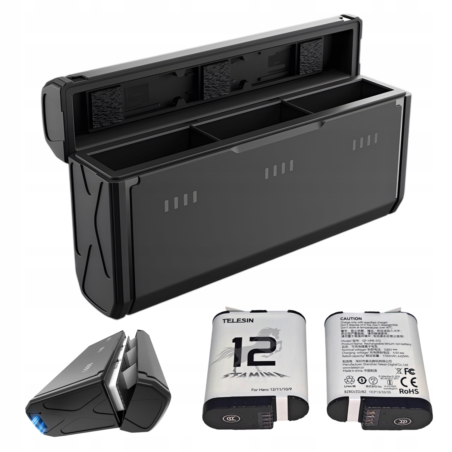 2x baterie Akumulátor nabíječka 3 Sloty pro kameru GoPro Hero 12 11 10 9