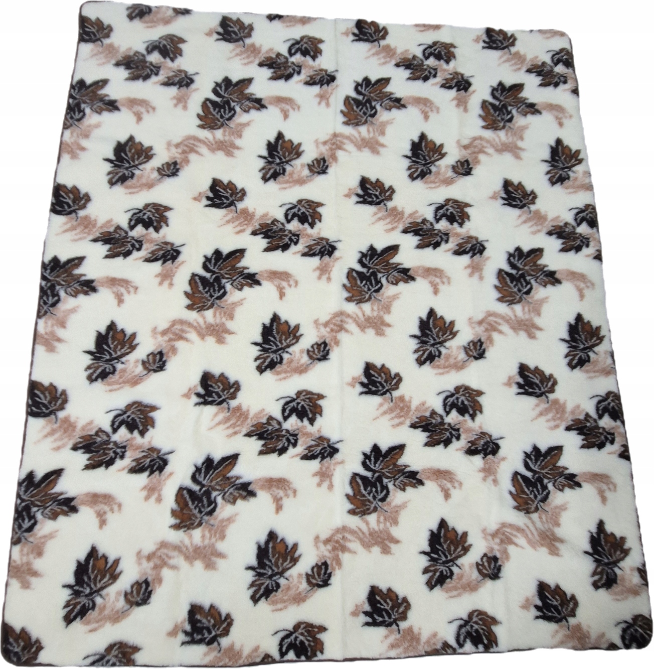 Vlněná deka 100% Ovčí vlna – bílá s hnědými listy 215×200 cm, zimní