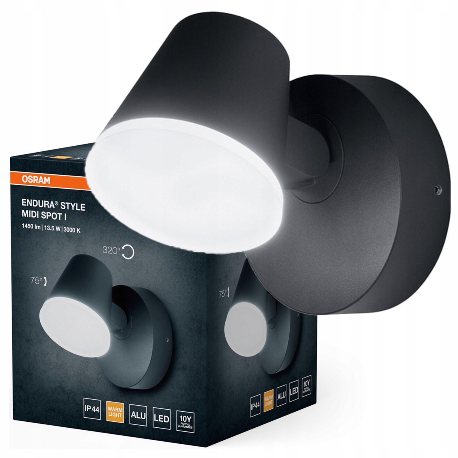 Záhradné nástenné svietidlo Vonkajšia Led lampa 13.5W 800lm 3000K šedá IP44 Endura