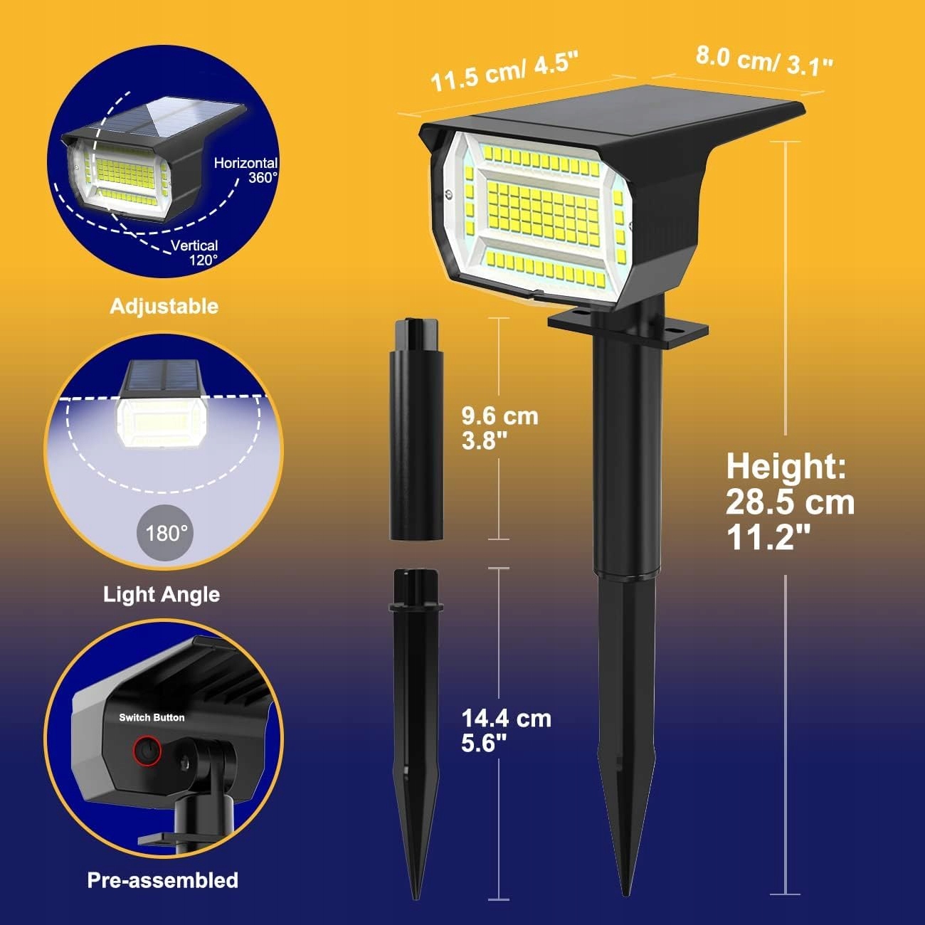 LOTMOS Solarlampy Zewnętrzne 8 Sztuk 72LED 6500K Wodoodporne — miniatura 8