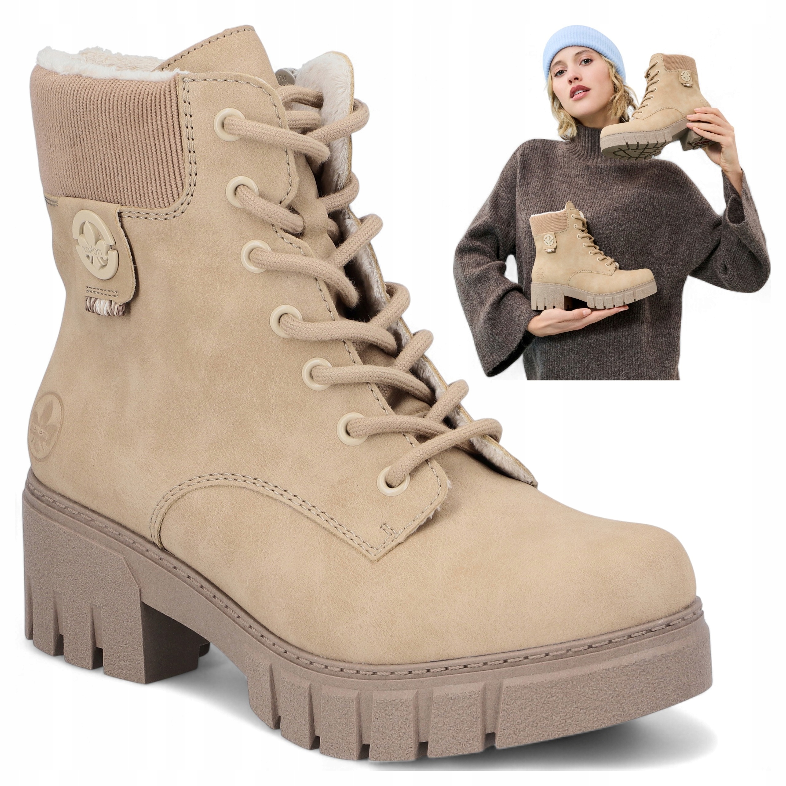 Rieker 41 Dámské Kotníkové Boty Podzimní kozačky na vysokém podpatku, teplé, stylové