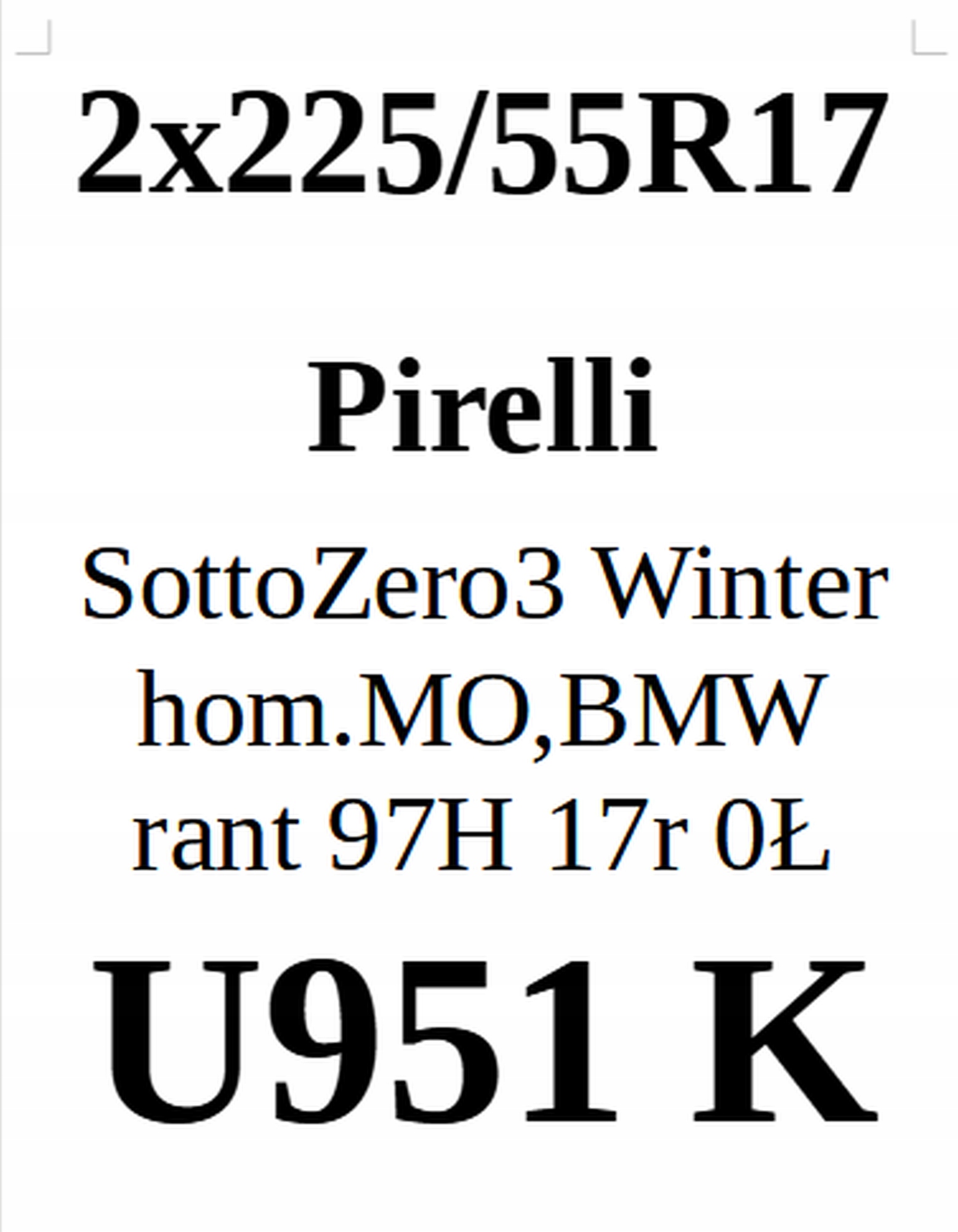 Opona 225/55/17 Pirelli 6,37mm 2szt.=450zł Z Sezon zimowe