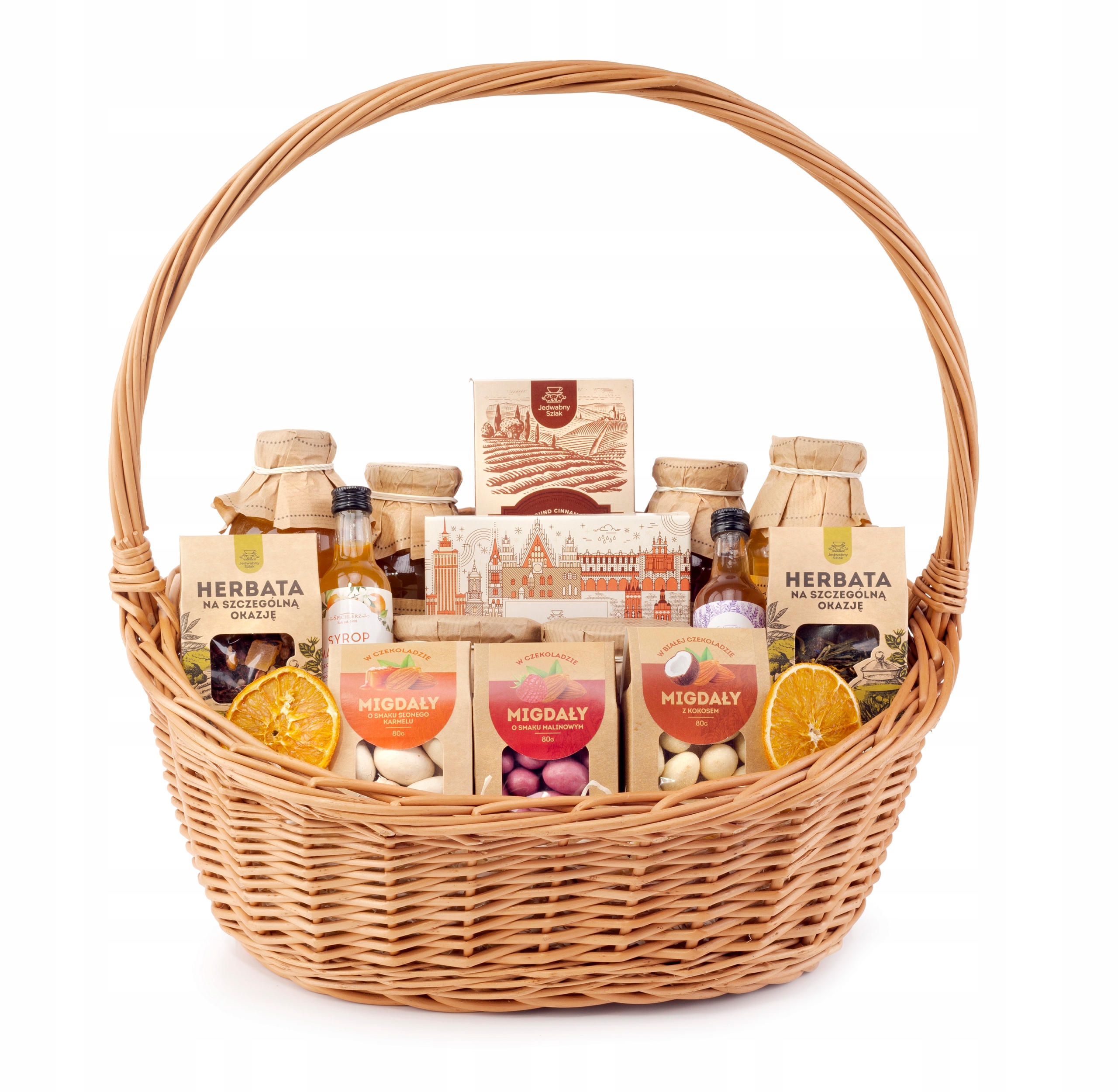 Levně Proutěný koš Sladkosti čaj Skořice med pro babiččinu maminku k narozeninám