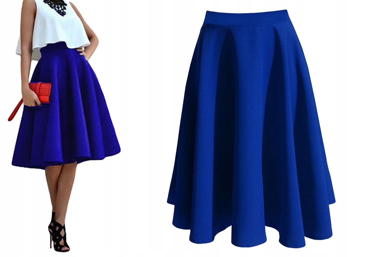 SPÓDNICA KOBALTOWA Z KOŁA MIDI ROZKLOSZOWANA 48