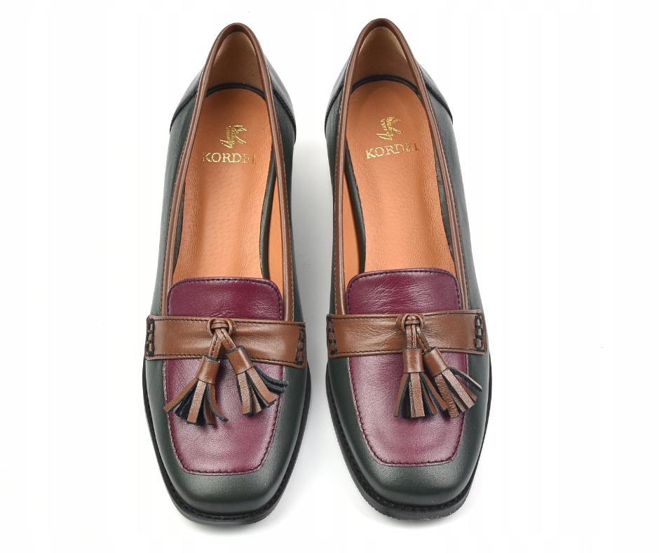 Mokasyny damskie KORDEL 2647 lico zielony/fiolet/brąz r.39 Wzór dominujący bez wzoru
