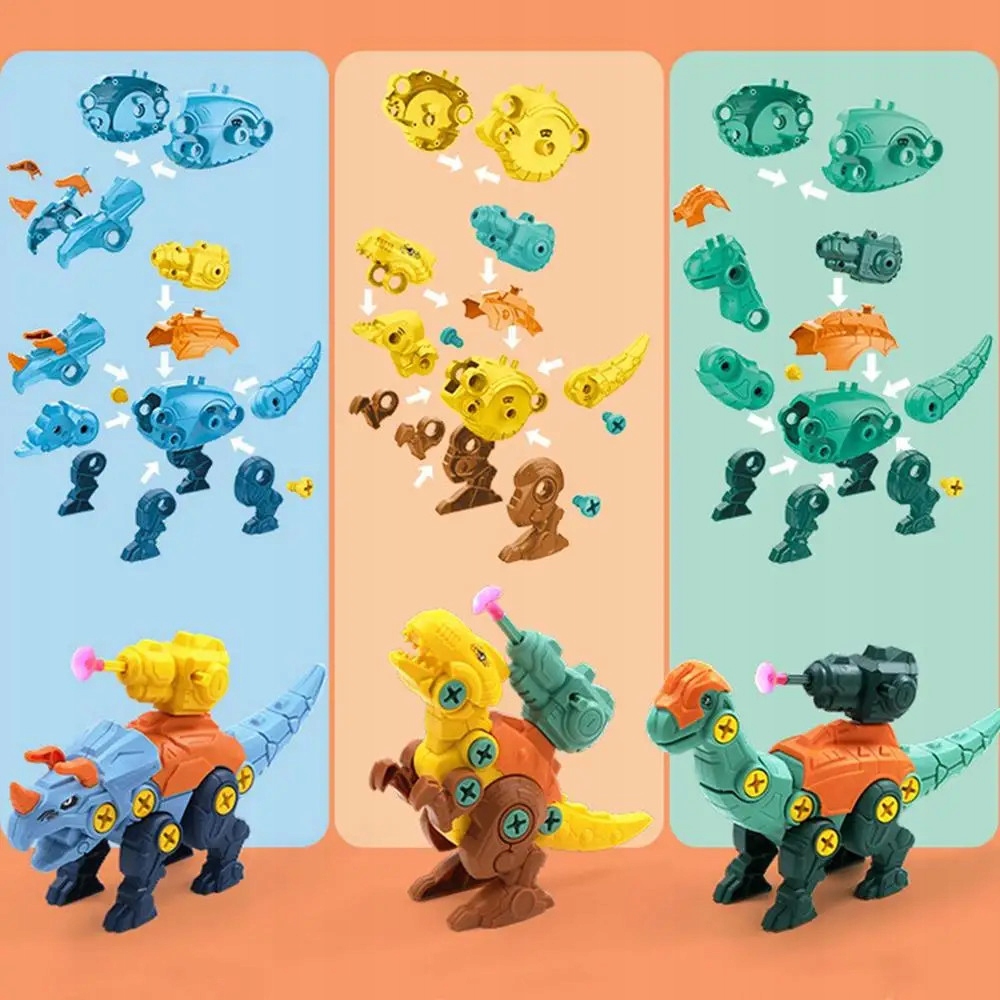 DINOZAURY DO SKRĘCANIA ZESTAW 3 FIGURKI z WYRZYTNIAMI NA STRZAŁKI Materiał plastik