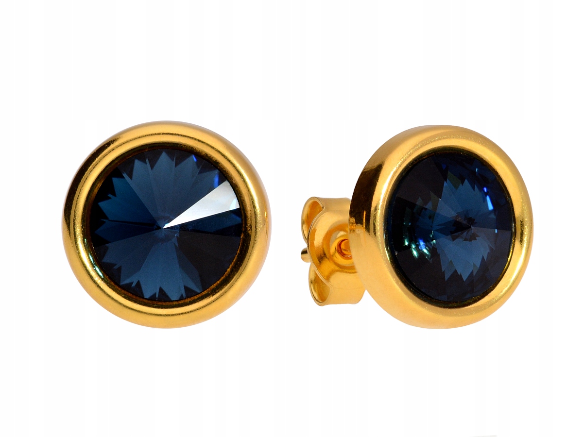 

Kolczyki srebro złoto okrągłe niebieski Swarovski