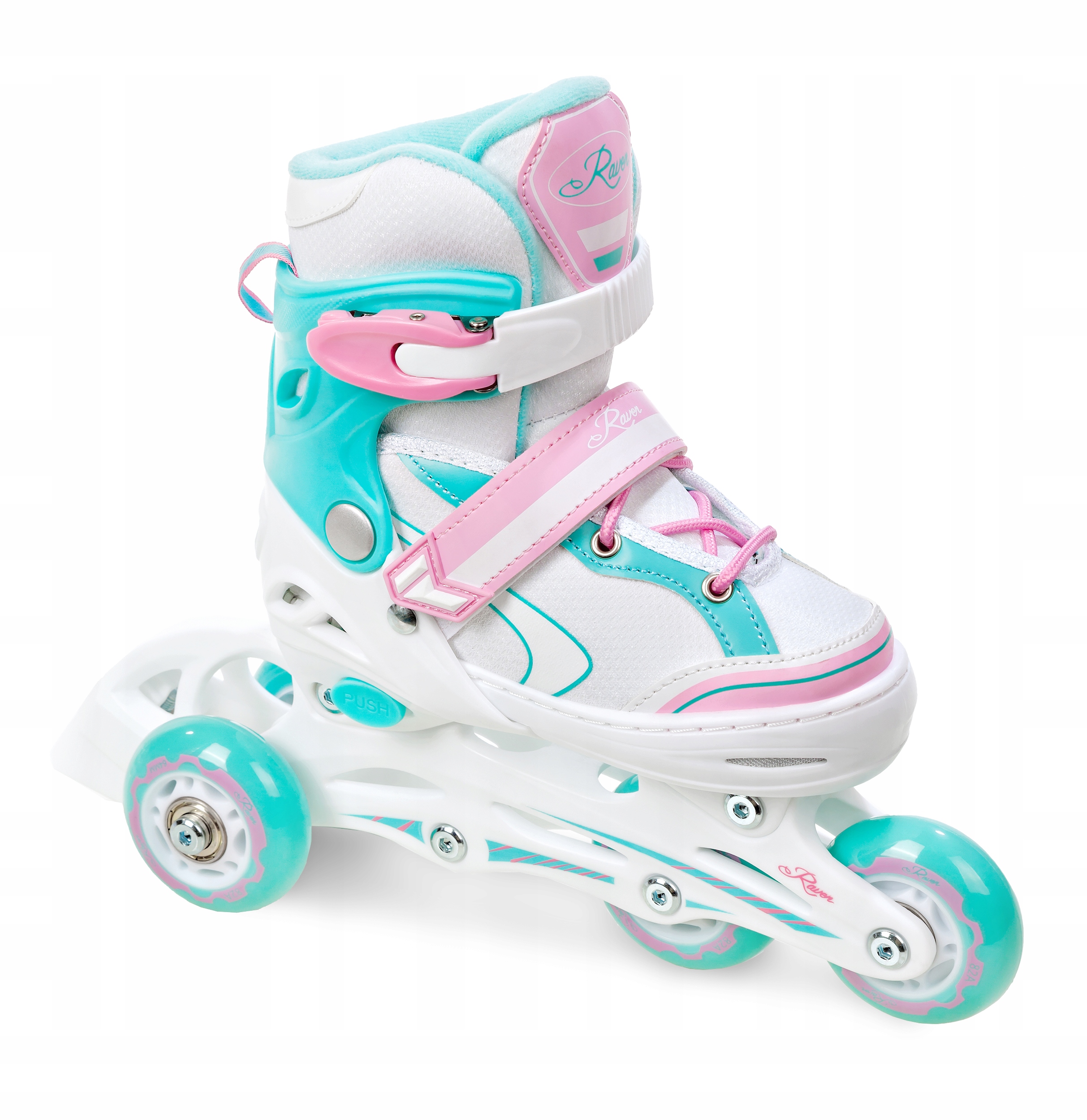 Rolki Łyżwy Wrotki 4w1 Regulowane RAVEN Lia Mint 30-33 Kółko LED Rozmiar 30-33