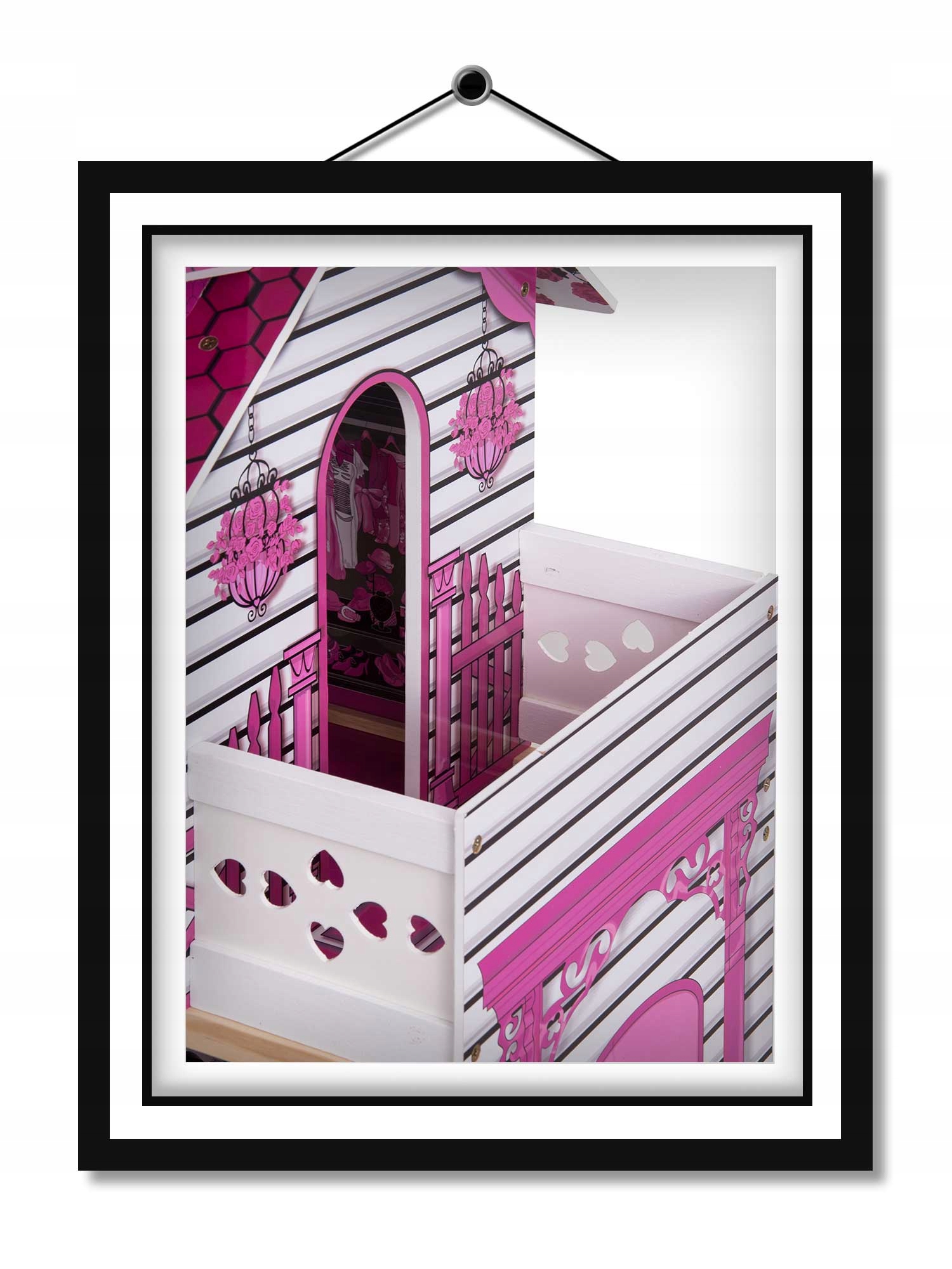 DUŻY DREWNIANY DOMEK DLA LALEK MEBLE + WINDA LED Materiał drewno płyta MDF