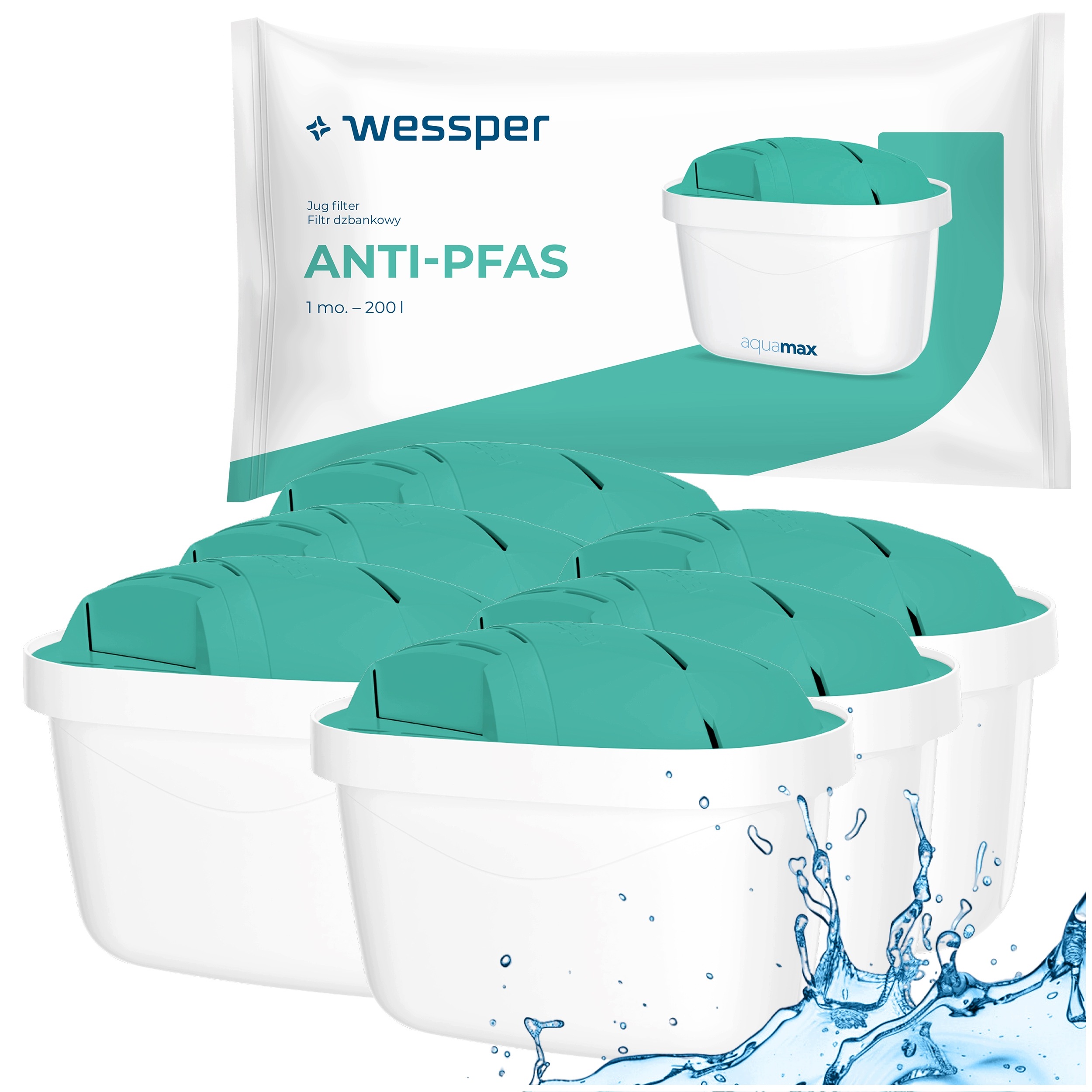 Filtr do dzbanka Wessper aquamax Anti-pfas filtr wody redukuje Pfas 6 szt.