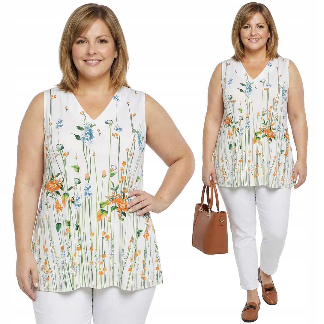 Bílá oranžová halenka s květy plus size velikost 56/58