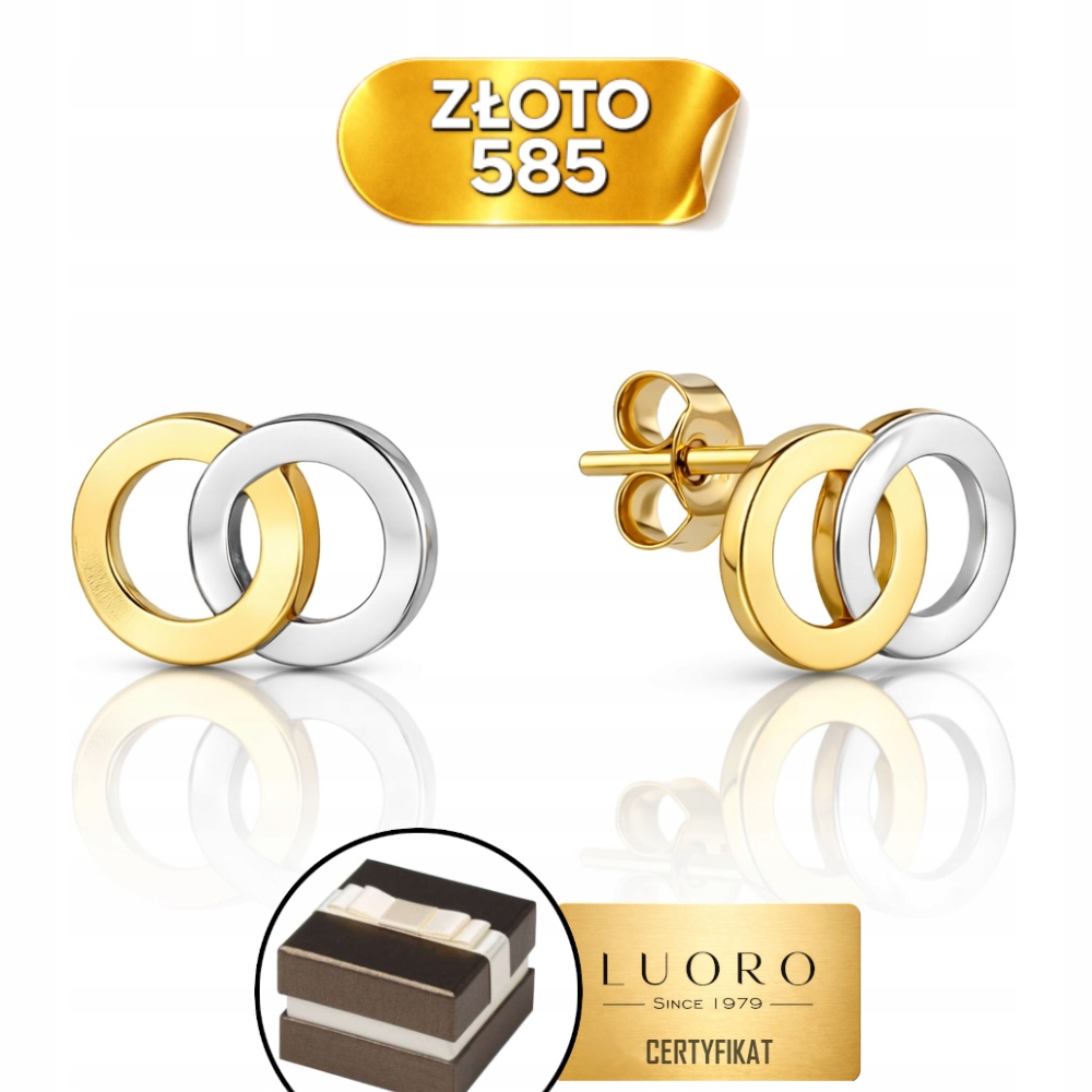 Náušnice Zlaté 585 14k Zazubená Kolečka Dvě Barvy Zlatý Dárek