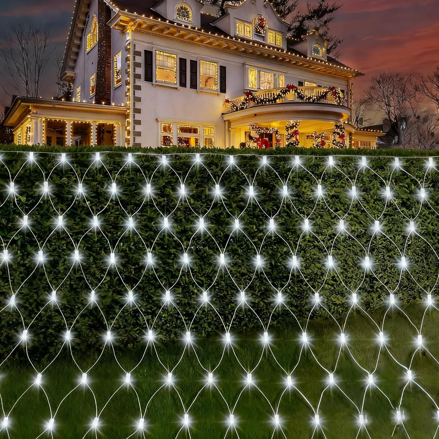 Led světelná síť pro zahradu 192 diod 8 režimů vodotěsná závěs 3x2 m