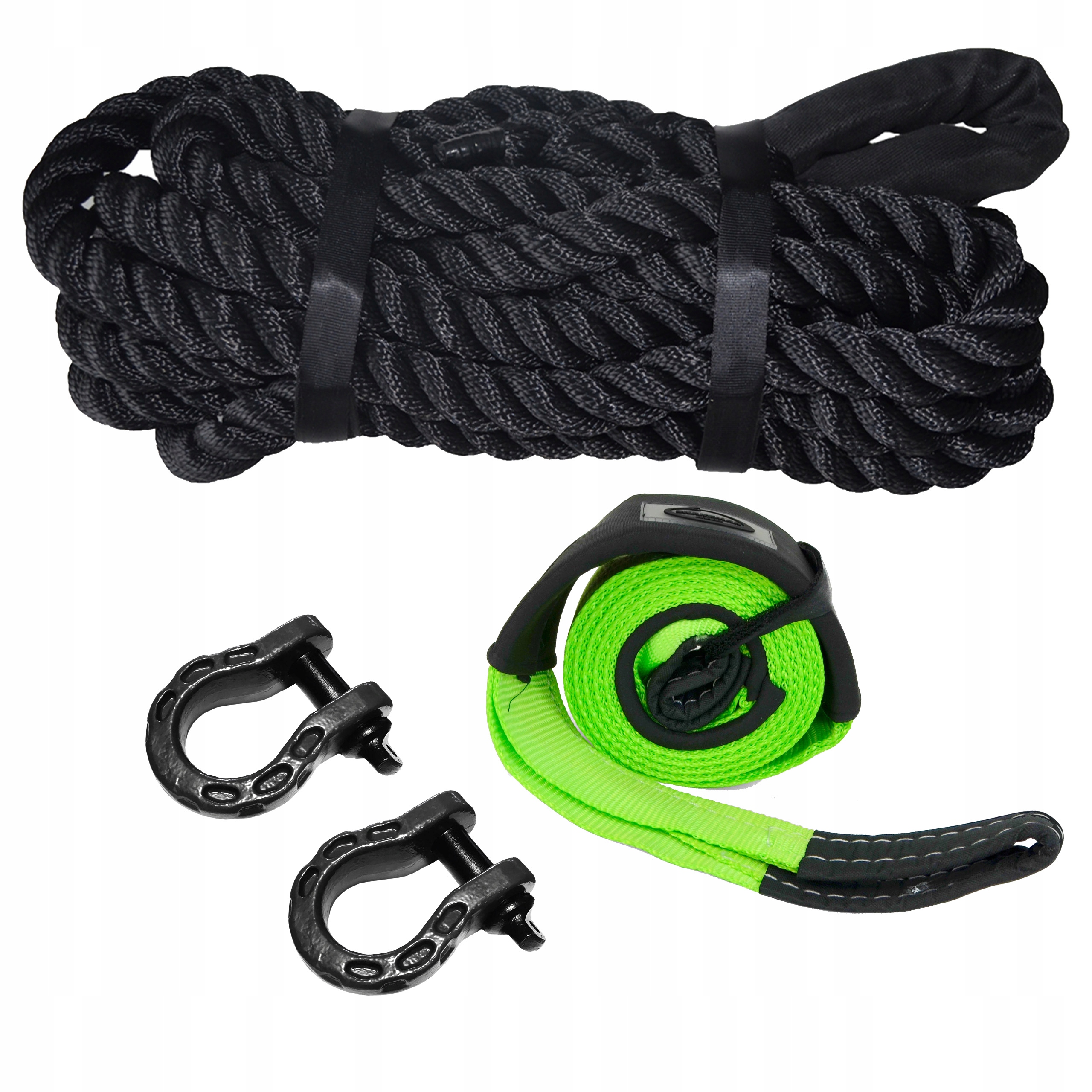 Kinetická šnúra 8 m 28 mm 16 t páska 3 m 75 mm 12 t 2 x šekel 10 t Snakeman