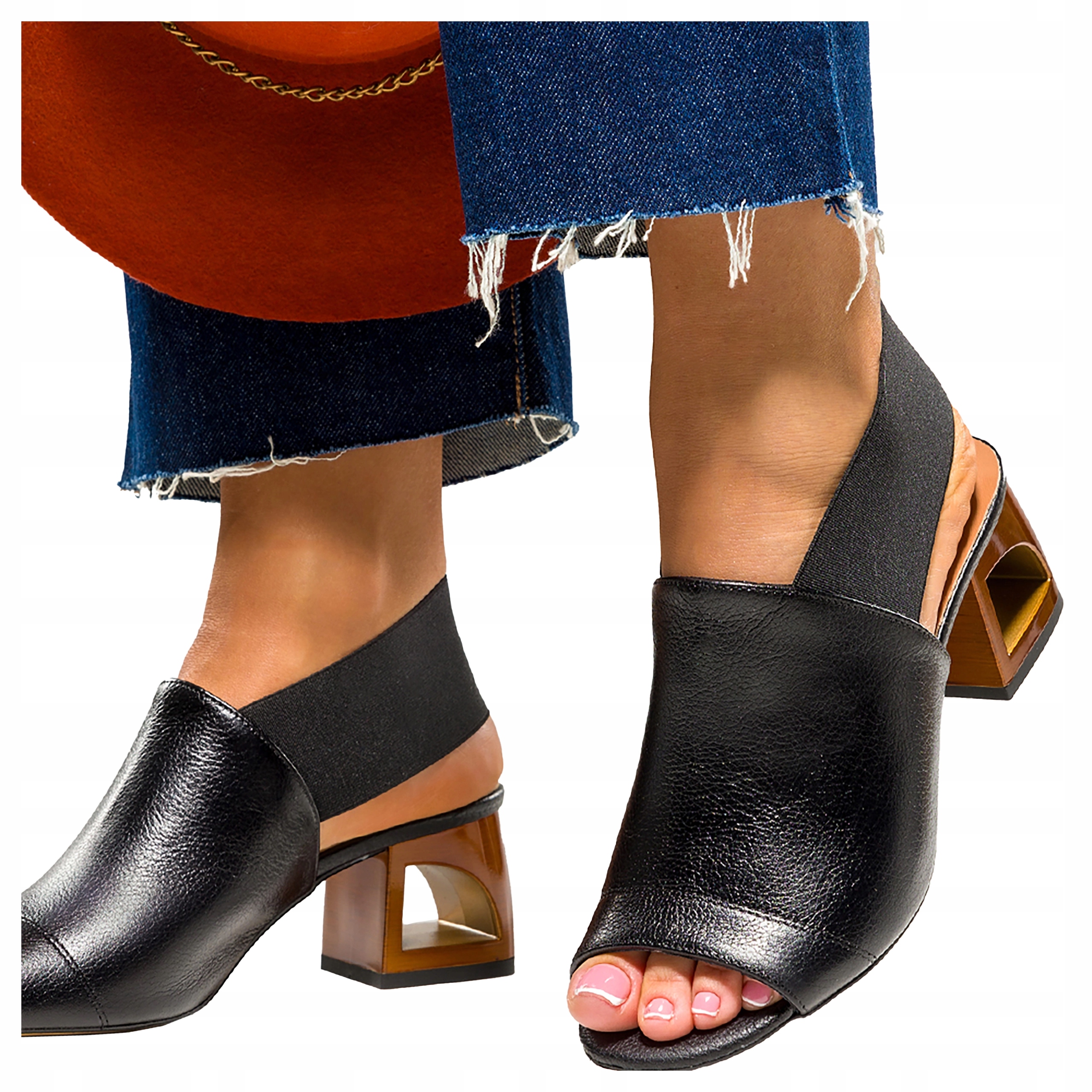 Czarne Sandały Skórzane Damskie Zabudowane Na Klocku Produkt Polski r 38