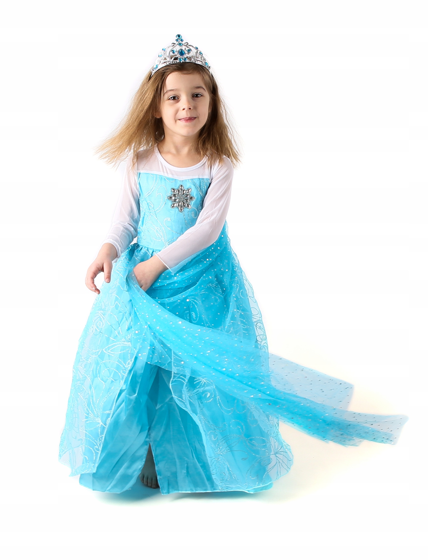 STRÓJ ELSA KRAINA LODU FROZEN SUKIENKA + BIŻUTERIA E3 110 Rozmiar 98-110