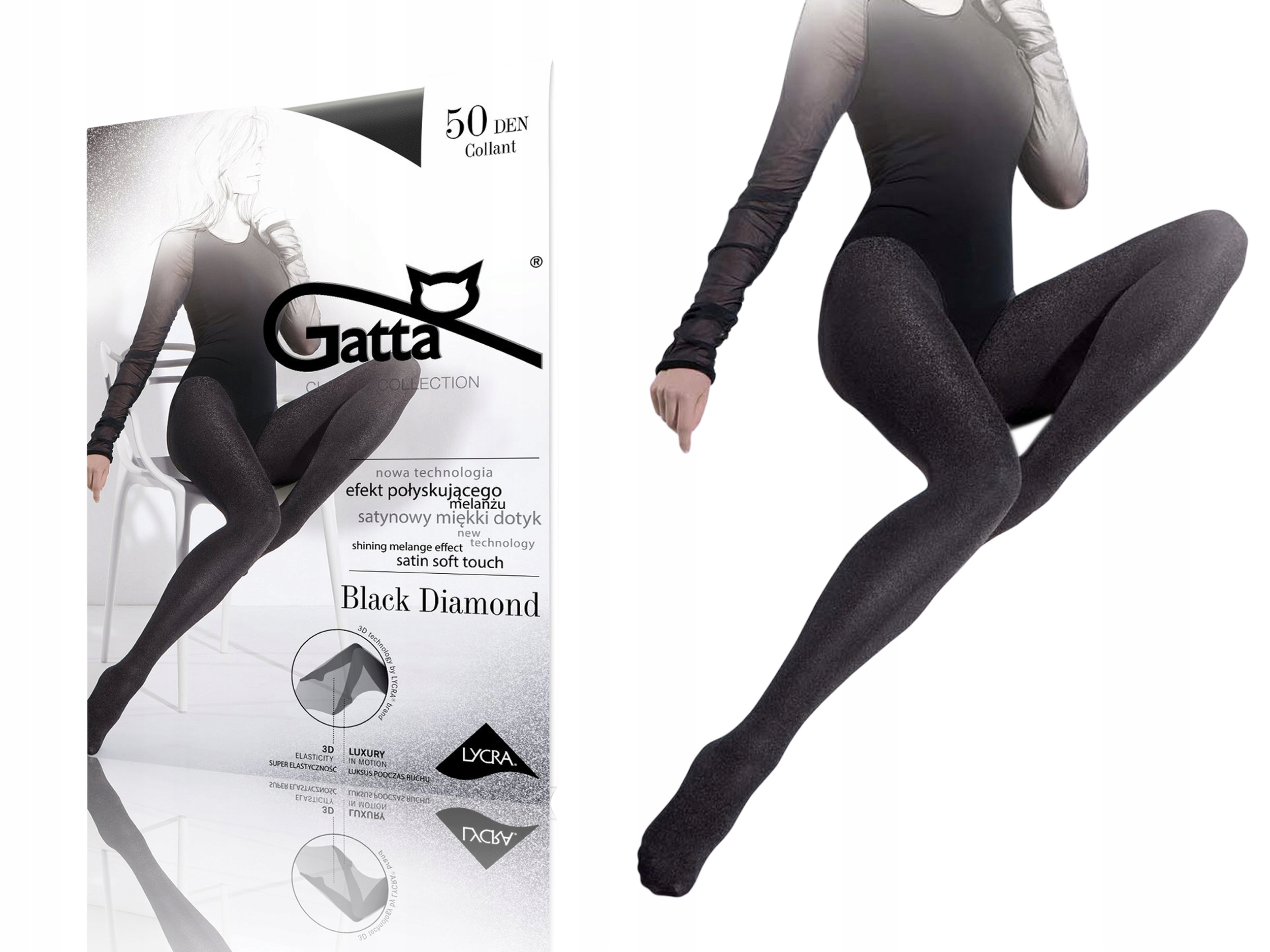 

Gatta Black Diamond 50DEN Rajstopy, L, nero-silver