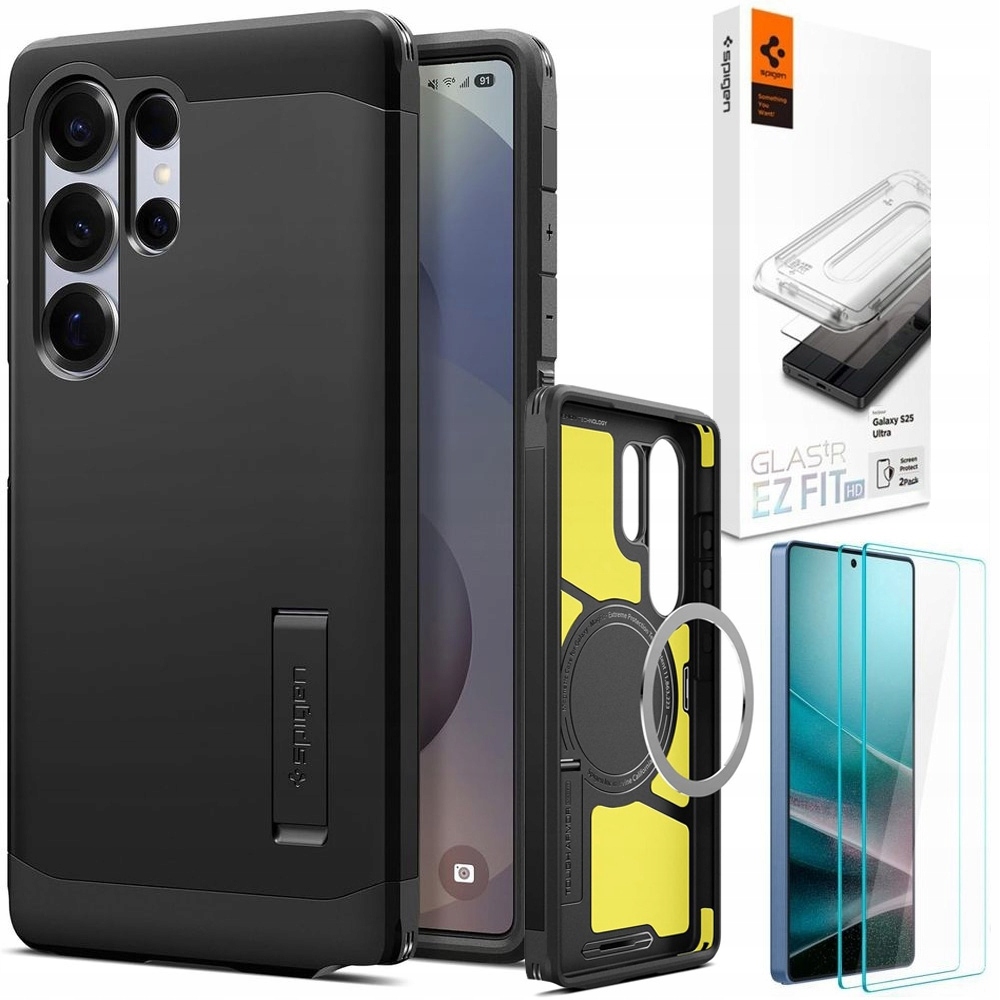 Spigen Pouzdro Tough Armor s MagSafe Qi2 +2x Sklo pro Samsung Galaxy S25 Ultra