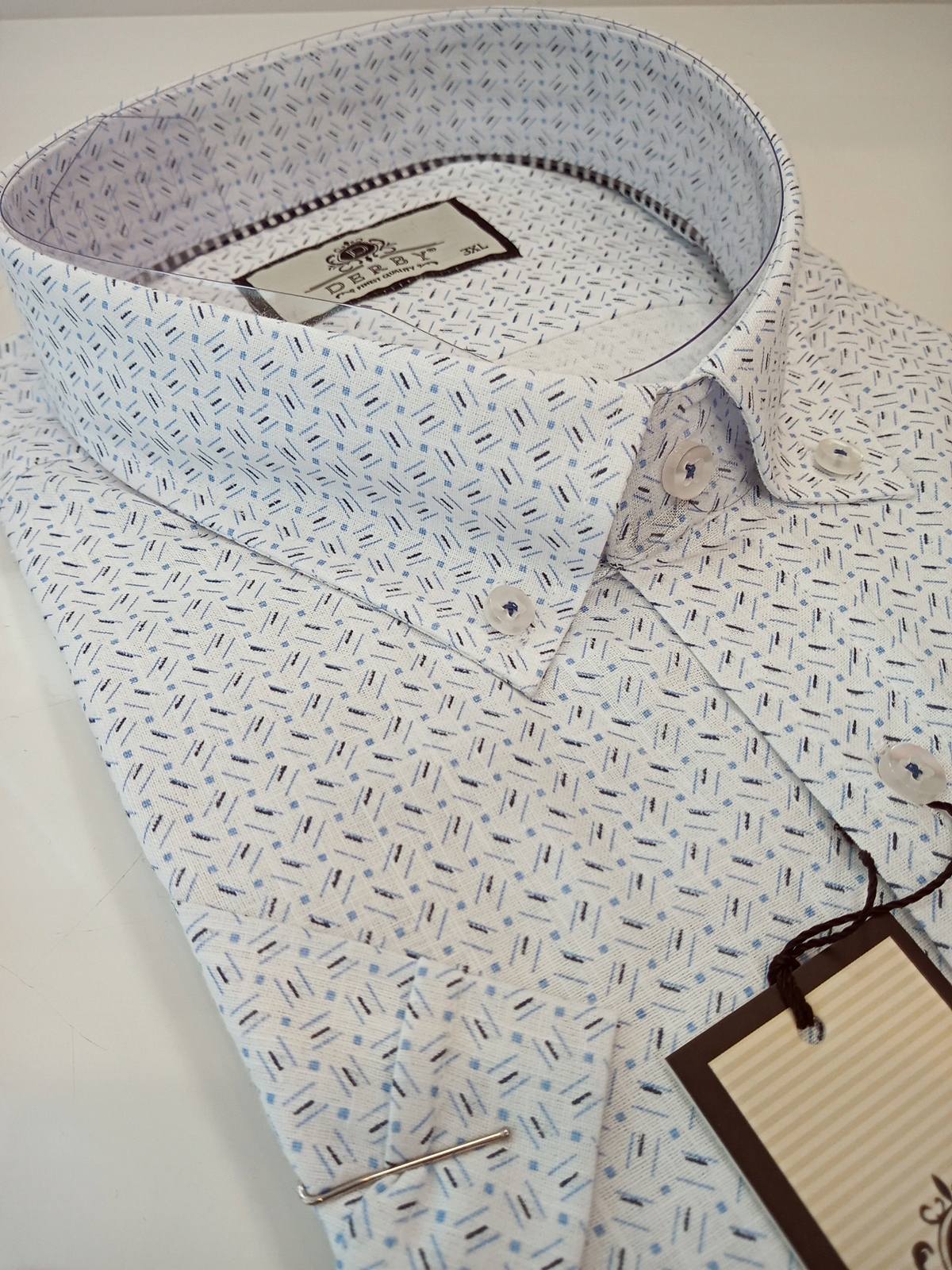 Derby pánská košile Velký vzor krátký rukáv bavlna vel 4XL 48/49 DRB-255