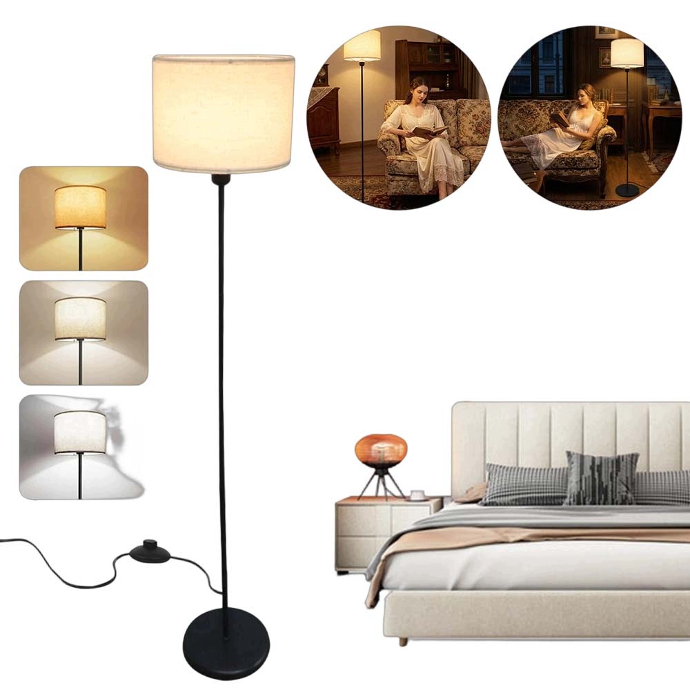 Moderní stojací lampa 156 cm s lněným stínidlem pro kancelář a pracovnu