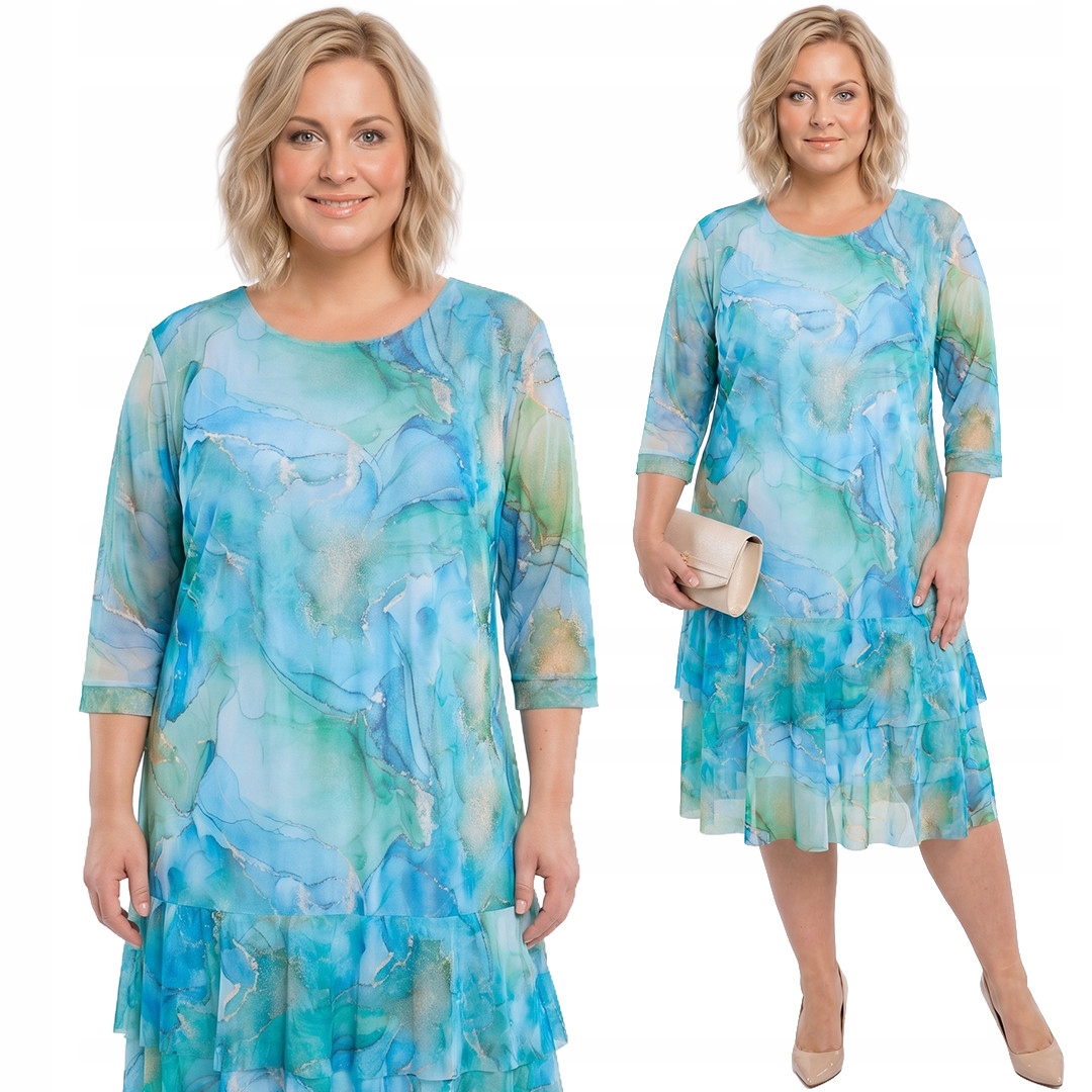 Modro-zelená šaty plus size velikost 50