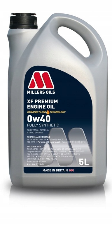 Millers Oils Xf Premium 0w40 syntetický olej 5L 7725