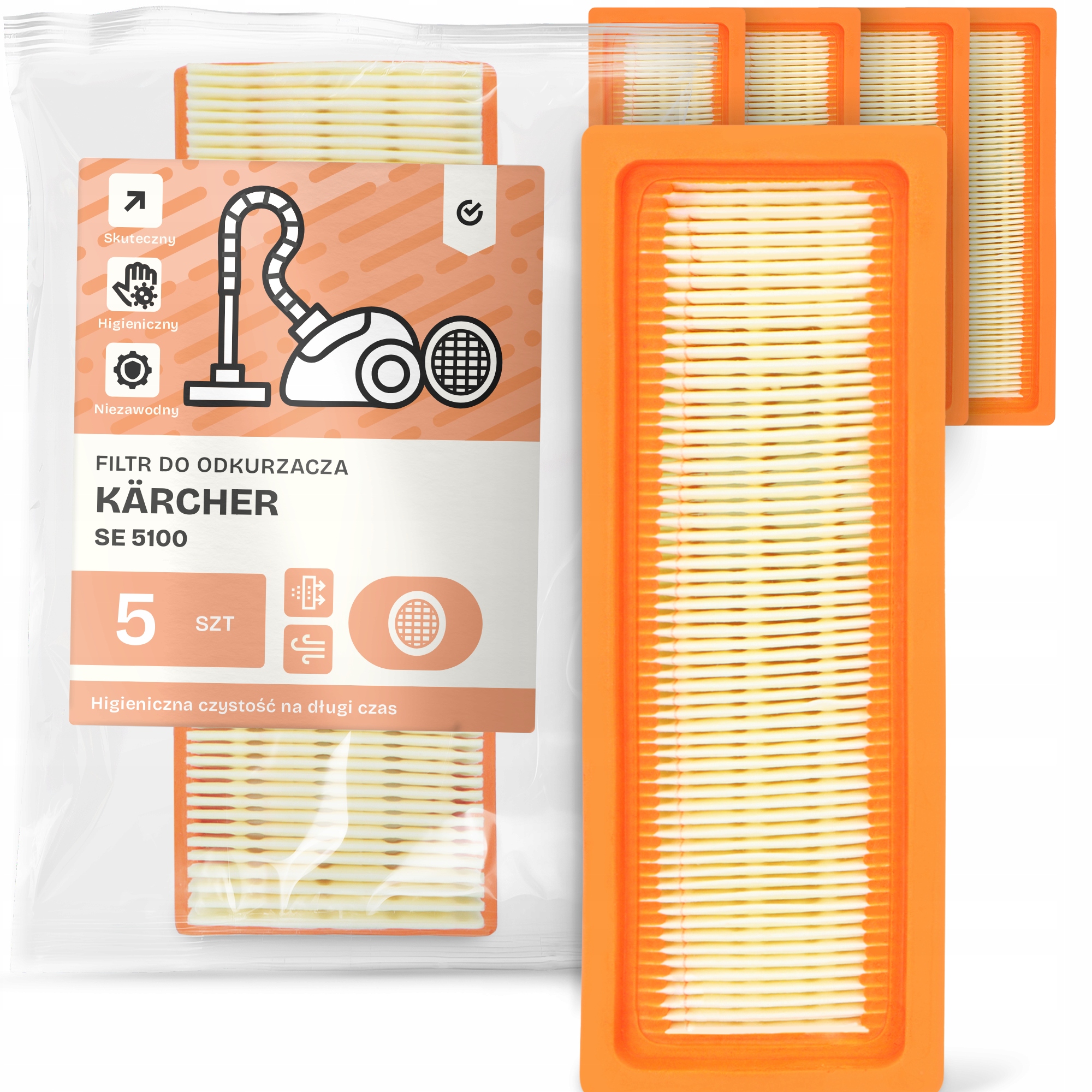 5 x Vzduchový Filtr pro vysavač Kärcher Se 5100 Omyvatelný Silný Em-w