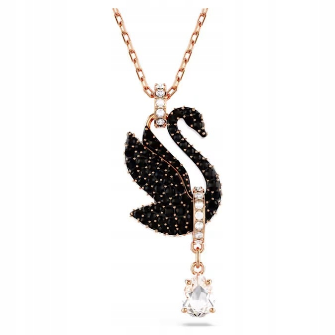 Náhrdelník Swarovski Swan Černý Labuť Ocel pozlacený Křišťál Nastavitelný
