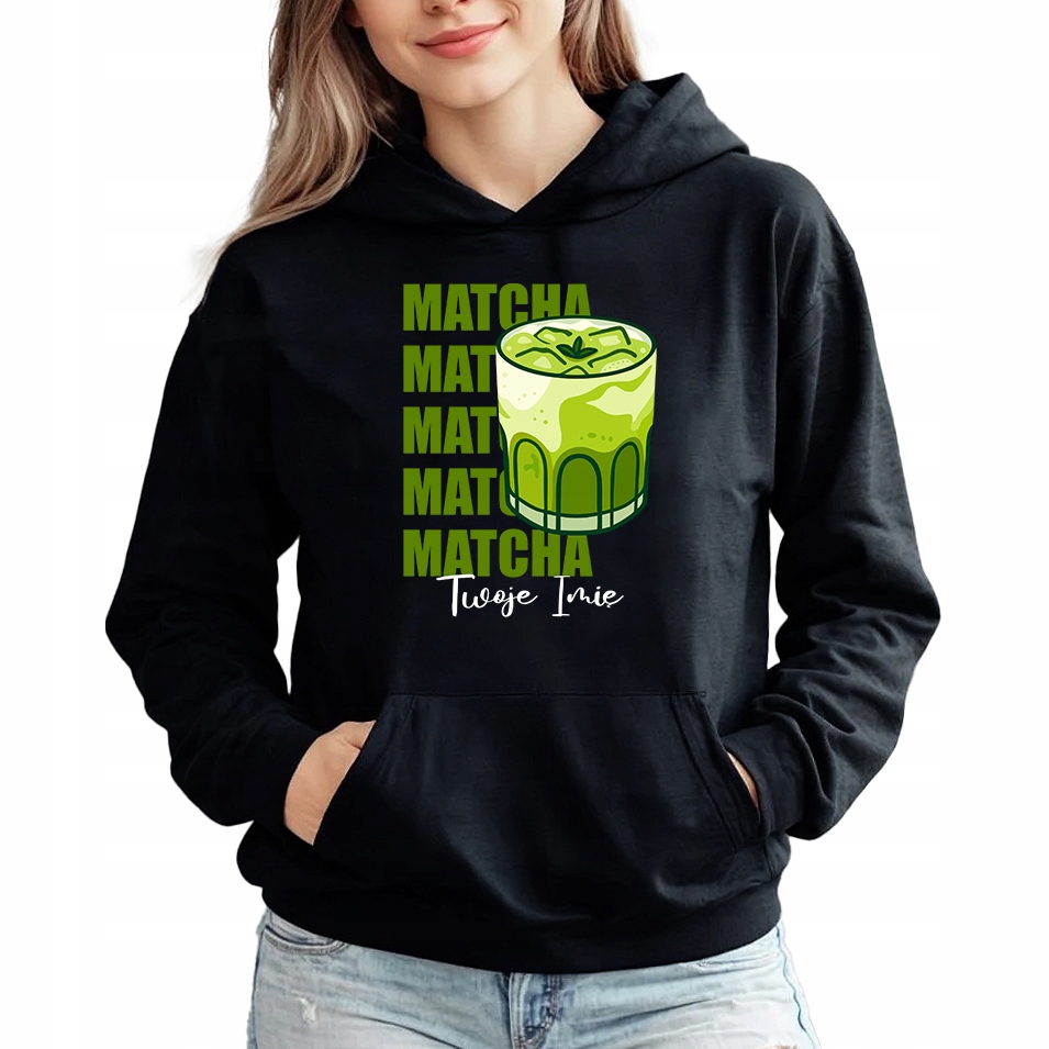 Mikina Hoodie černá pro milovnici Matchy Matcha Matcha Jméno M