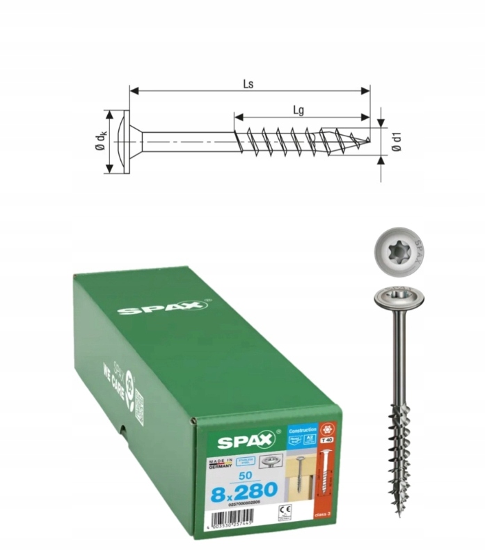 Univerzální vruty do dřeva ocel A2 Spax 8 x 280 mm 50 ks
