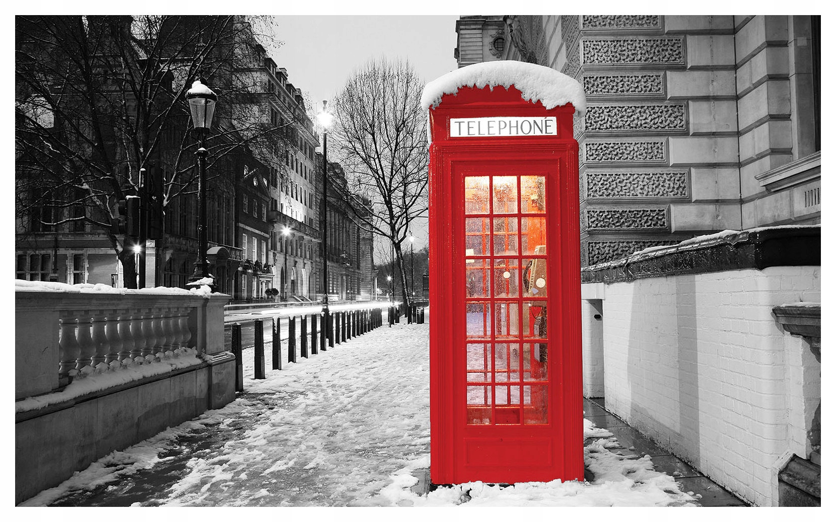 Fototapeta Zimní Londýn Červená telefonní budka 312x219 lepidlo