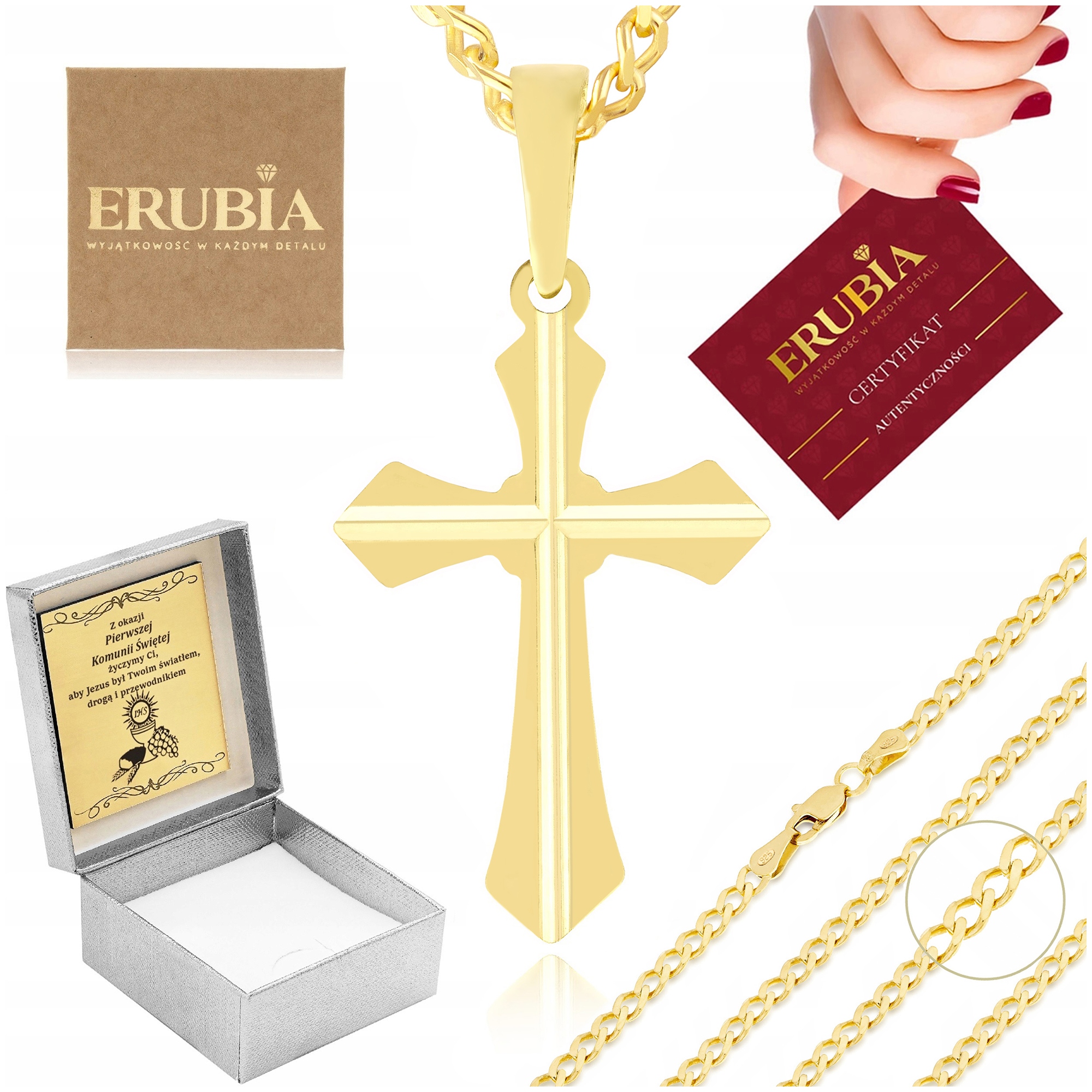 Elegantní Řetízek K Prvnímu Svatému Přijímání 925 585 14K Přívěsek Kříž Na Křtiny Roček