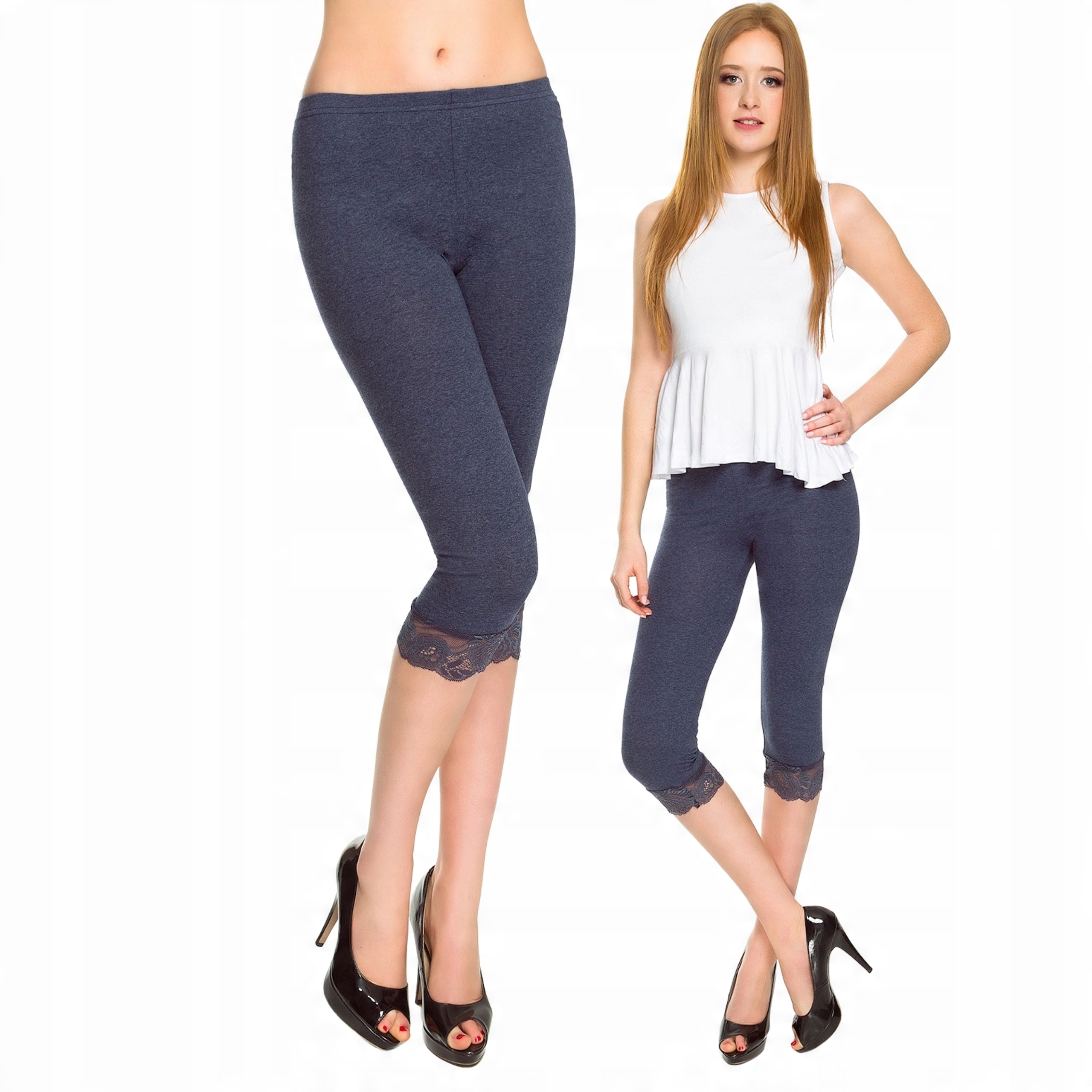 

Damskie Legginsy 3/4 Z Koronką Getry Rybaczki 3XL