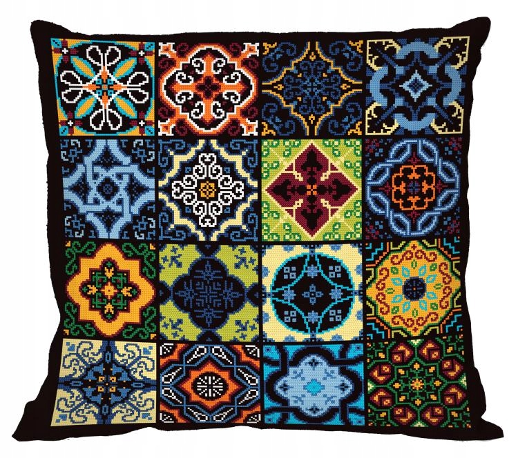 Křížková výšivka Polštář Barevné dlaždice