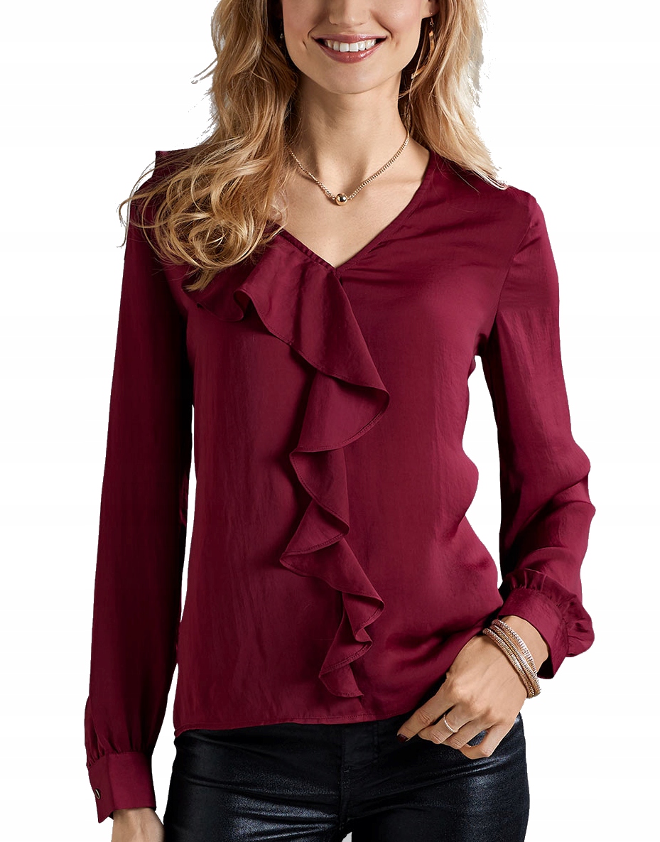 

Bluzka koszula damska z falbaną bordowa serek L