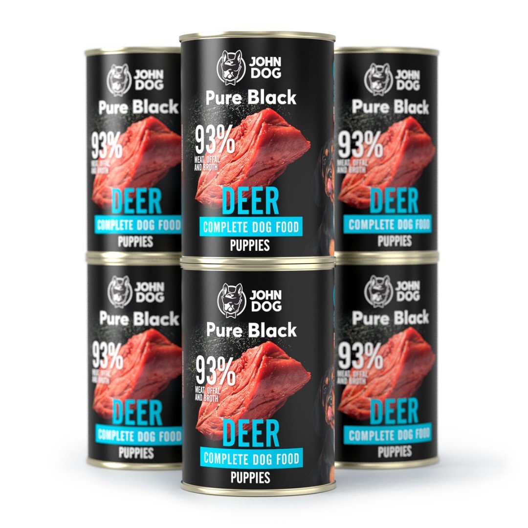 6X John Dog Pure Black Jelen Krmivo Pro Mokrá Štěňata