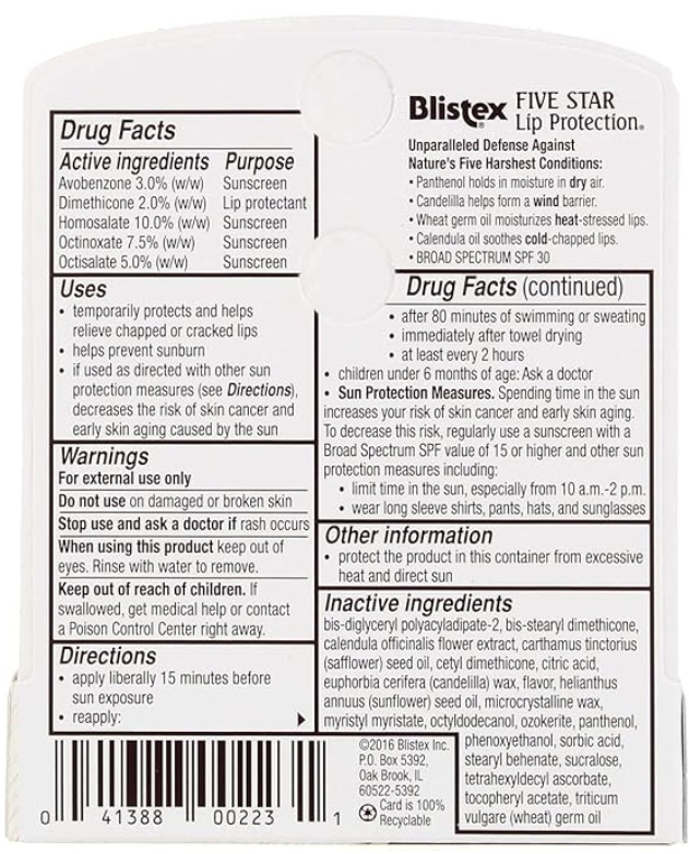 Nawilżający balsam do ust Five Star Lip Protection SPF 30 Blistex 4,25 g Marka Blistex