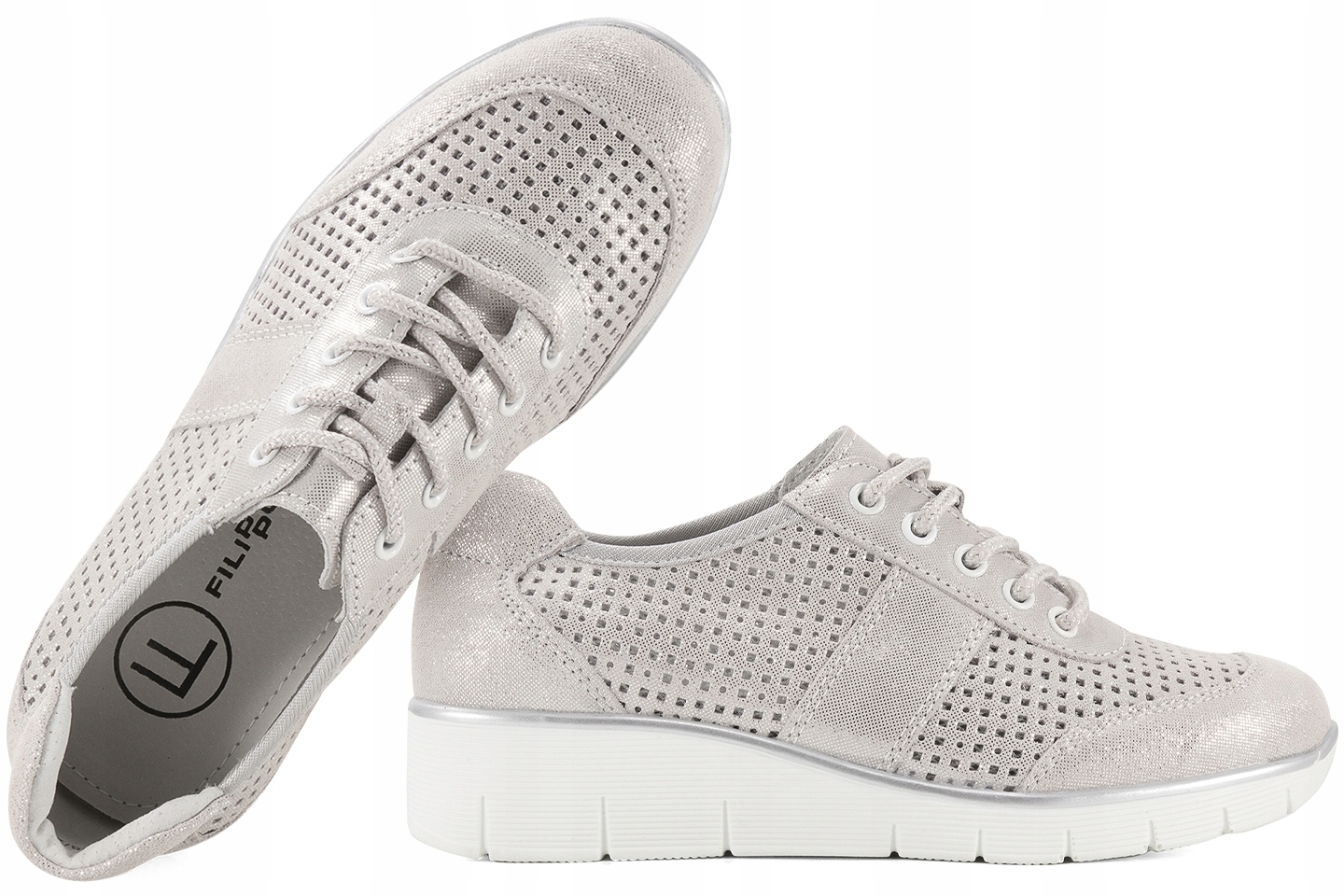 Filippo DP028 Dámské Kožené Polobotky Tenisky Koturn Stříbrné 36