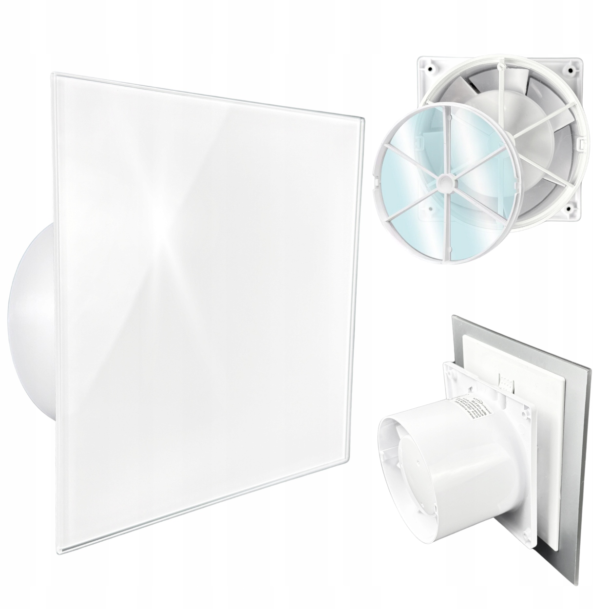 Koupelnový ventilátor dRim fi100 Zpětný Ventil Přední Sklo bílý lesk