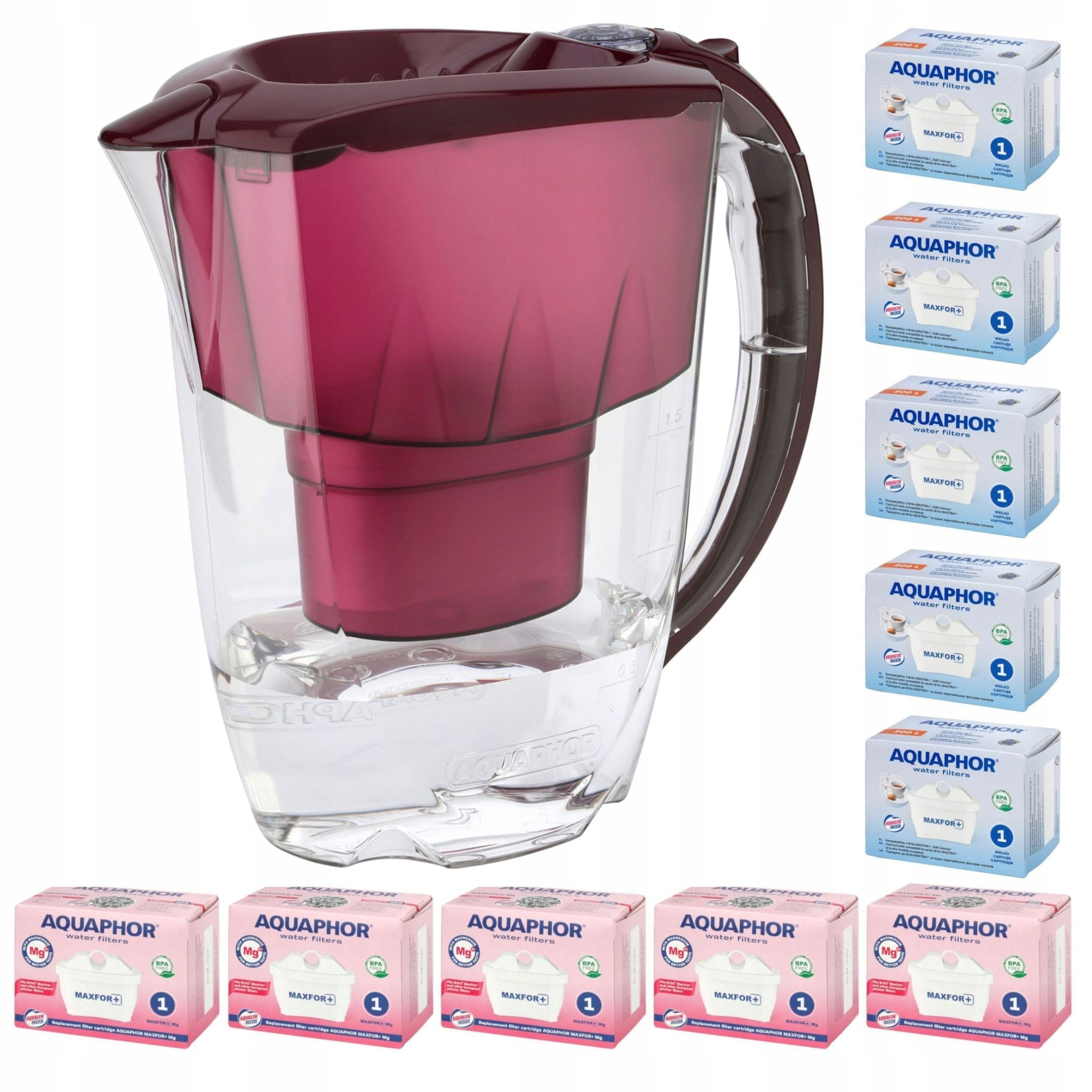 Filtrační konvice Aquaphor Amethyst 2,8 l 10 náplní (5+5 mg), třešňová