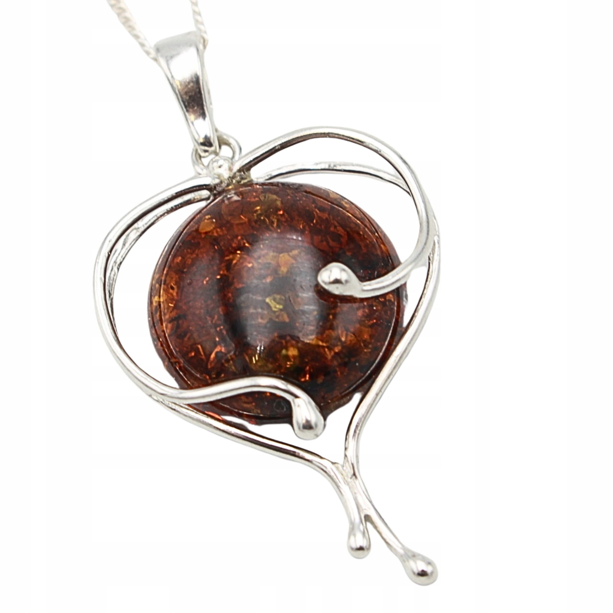 Srdce stříbro Srdíčko jantar Přívěsek stříbrný
