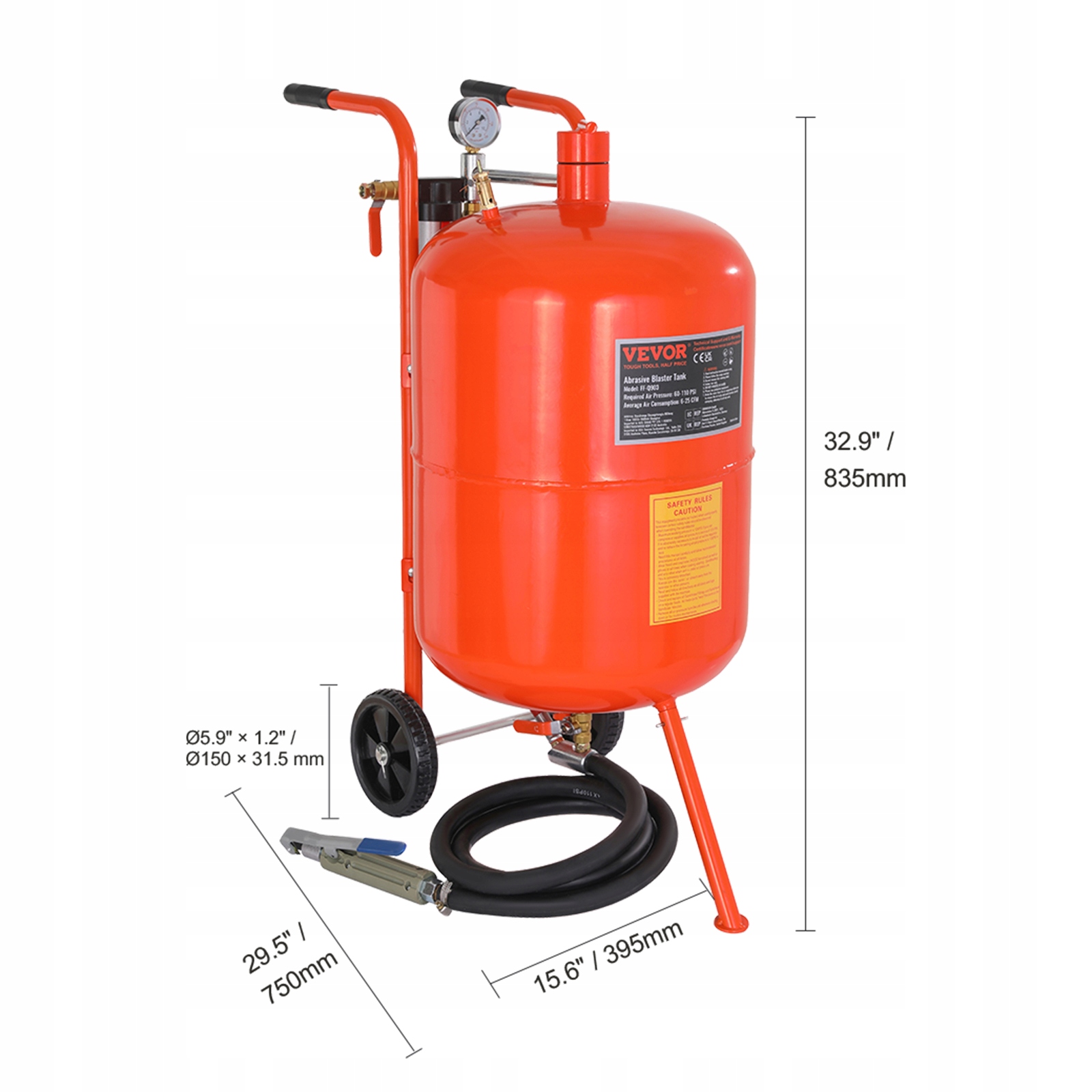 VEVOR Piaskarka 75,7L Ziarnistość 60-100PSI 244CM Wąż Roboczy Mobilne EAN (GTIN) 840281568048