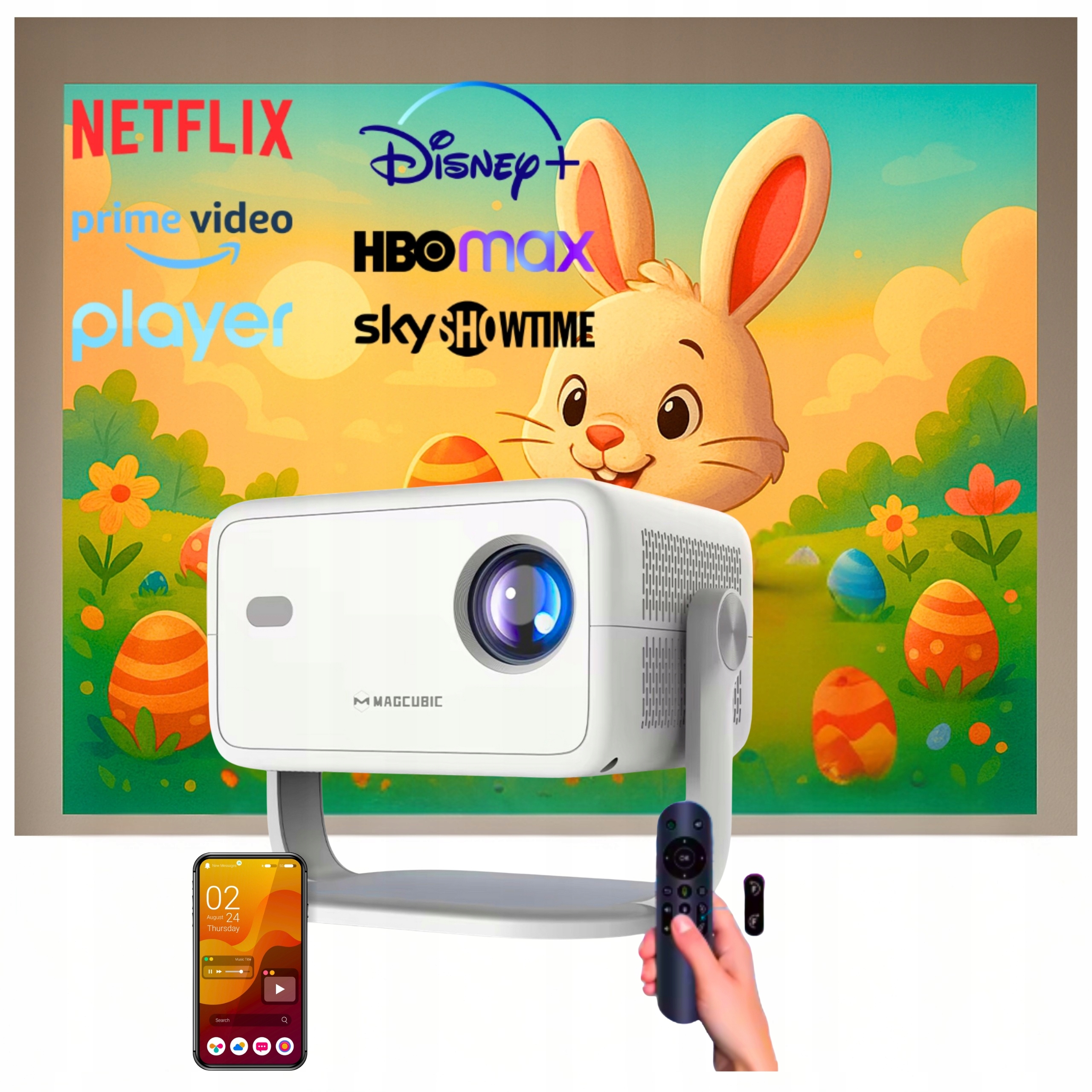 PROJEKTOR DO FILMÓW LED MAGCUBIC RZUTNIK1080p ANDROID SMART TV WiFi BT 2025