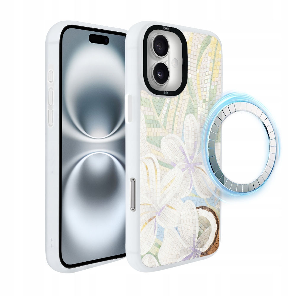 Pouzdro pro iPhone 16 Ibizu DropGuard Matt s MagSafe, bílá lilie, bílá barva