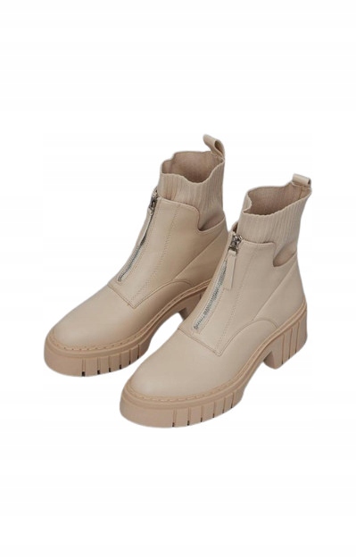 BEŻOWE BUTY BOTKI KRÓTKIE SKARPETA PLATFORMA EKOSKÓRA PRETTYLITTLETHING 38