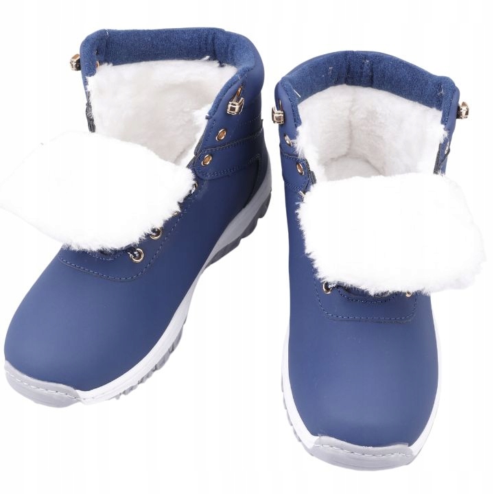 BUTY SPORTOWE DAMSKIE ZIMOWE MOCNO OCIEPLANE ŚNIEGOWCE TRAPERY GRANATOWE Długość wkładki 24 cm